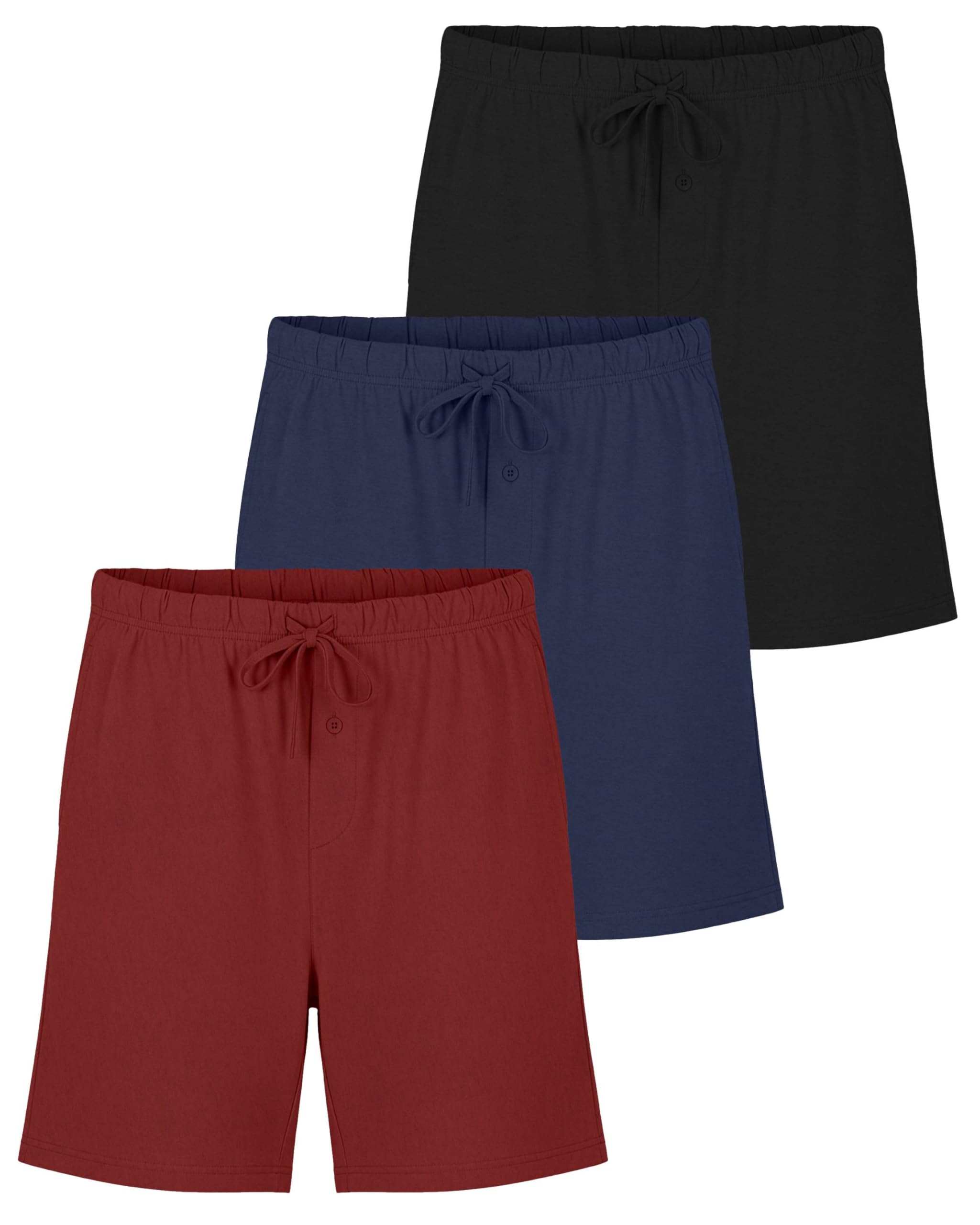 real essentials 3 Pack: Mens Cotton Ultra-Soft Knit Sleep Pajama Shorts & Lounge Wear (Available In Big & Tall)-picture-39