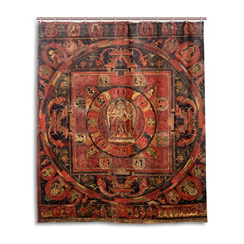 JSTEL Duschvorhang, 152,4 x 183,9 cm, indischer Stil, Buddhismus, Mandala, Thangka, schimmelresistenter Polyester-Stoff