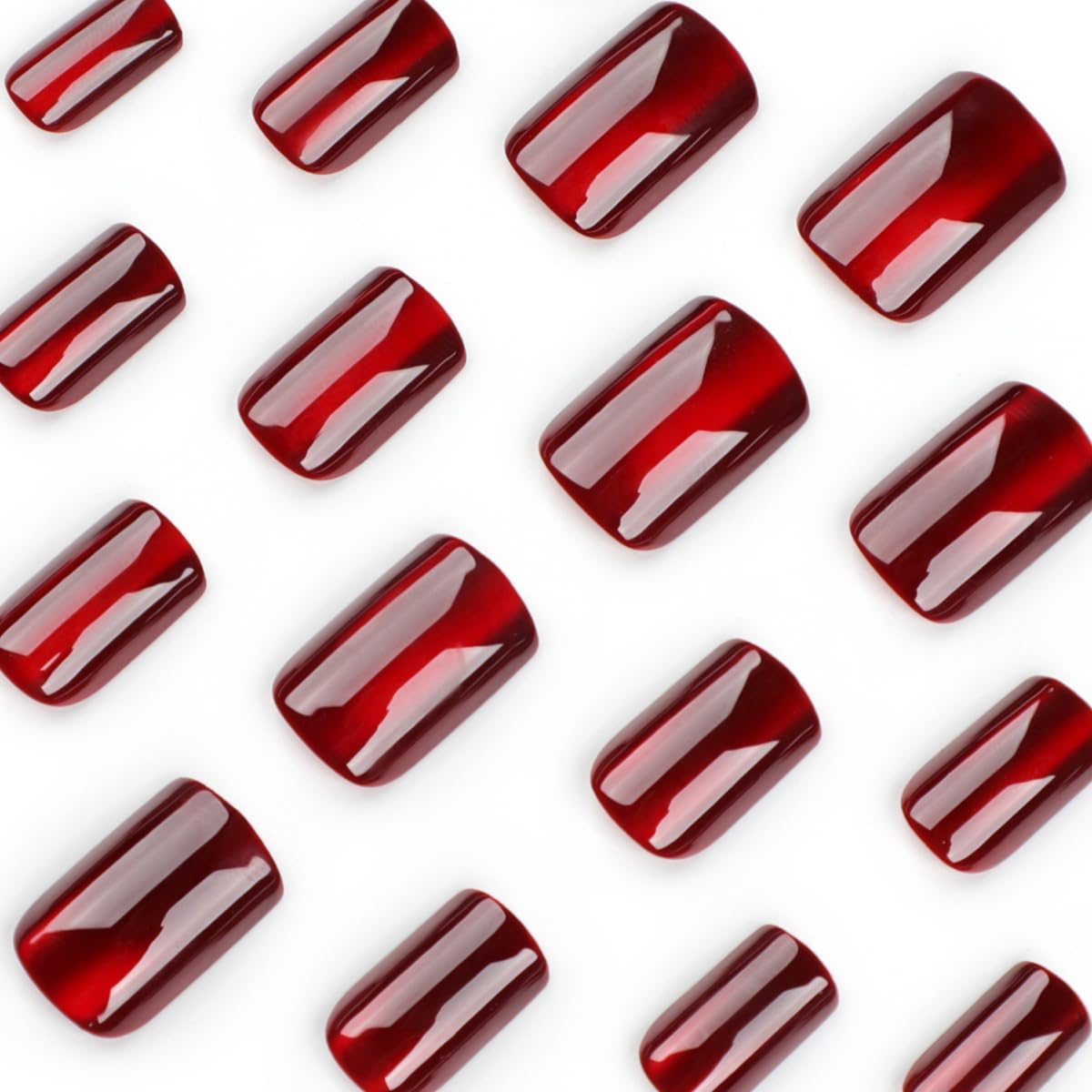 JUSTOTRY 24 Pcs Burgundy Cat Eye False Nails Short,Dark Red Solid Square Press on Nails Pattern,Glossy Fake Nails Medium for Nail Art,Squoval Cateye Stick on Nail for Women Gifts - Image 3