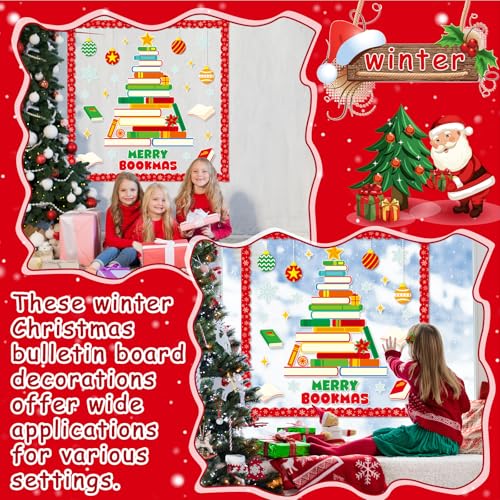 gisgfim Christmas Bulletin Board Decoration Set Christmas Book Tree Paper Cutouts Xmas Classroom Bulletin Board Decor for Xmas Winter Holiday School Door Reading Room Home Wall(Merry Bookmas)