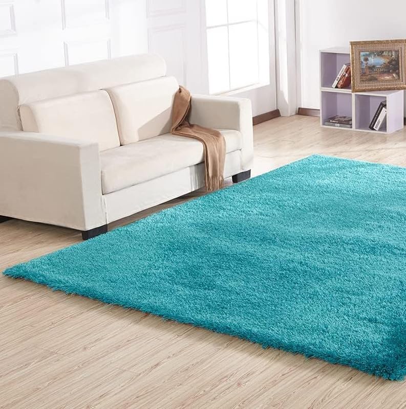 Image of SAGON Anti-Skid Shaggy Carpet Rug for Home | Ultra-Soft Plush Floor Mat for Living Room & Bedroom | Non-Slip, High-Density, Cozy Luxury Decor| 6 x 9 Feet Turquoise
