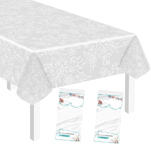 Miniatura 36 de SietDESEO Paquete de 2 manteles de plástico color rojo de 54 x 108 pulgadas, desechables de alta calidad para mesa rectangular, para bodas, baby