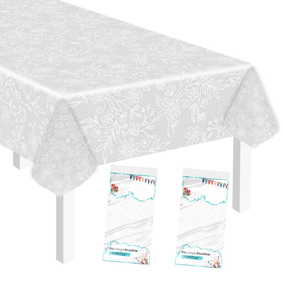 SietDESEO 2 Pack Plastic Lace Tablecloth 54 X 108 Waterproof Disposable Lace Table Cover for Wedding Party Birthday Camping Bridal Shower Tablecloth Plastic