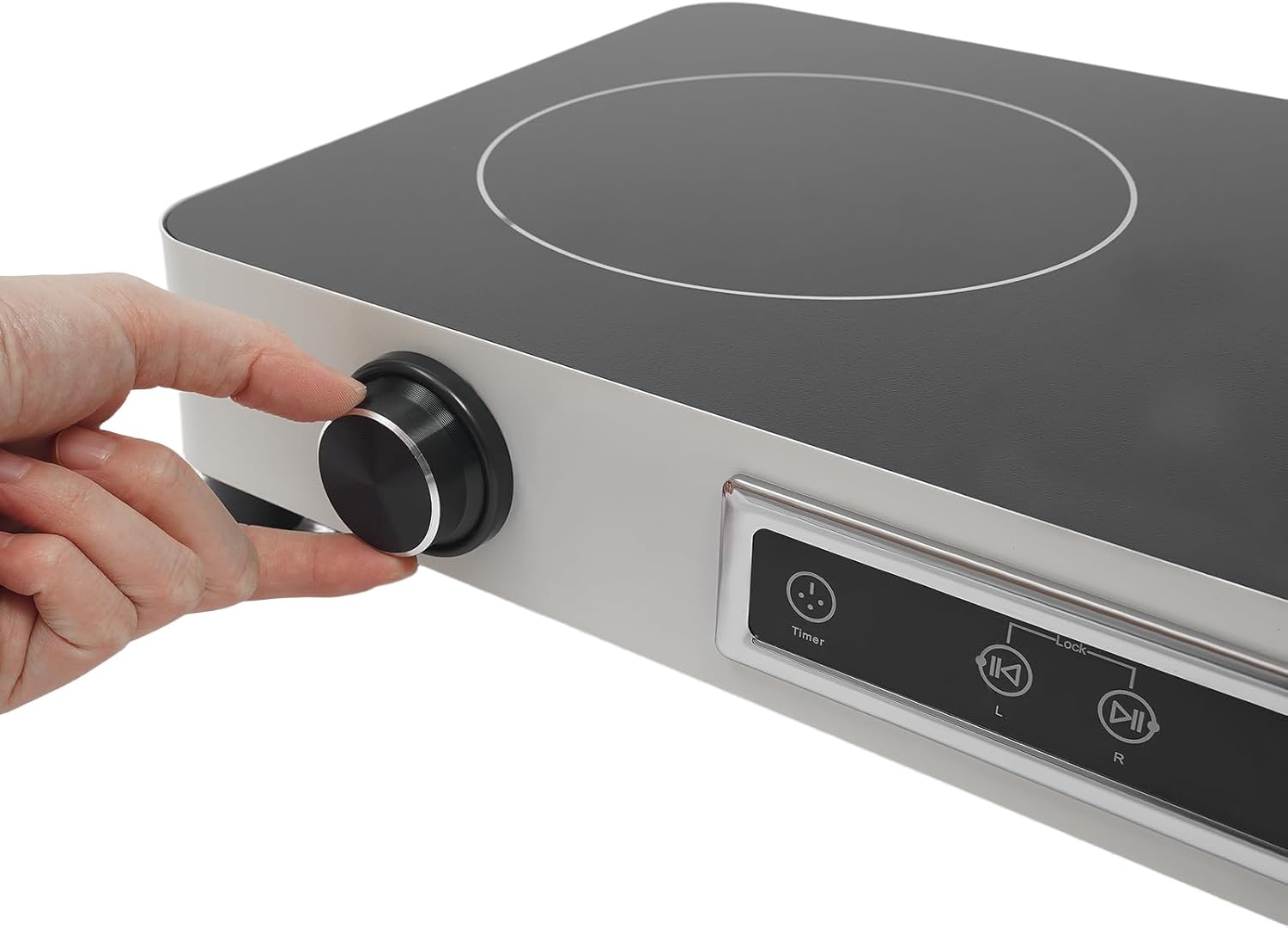 2 Burners Electric Cooktop with 9 Power Gears, 110V 2200W Portable Stove Top with Knob Control, Child Safety Lock & Timer, Countertop Electric Hot Plate with Overheat Protection (Black + Silver)