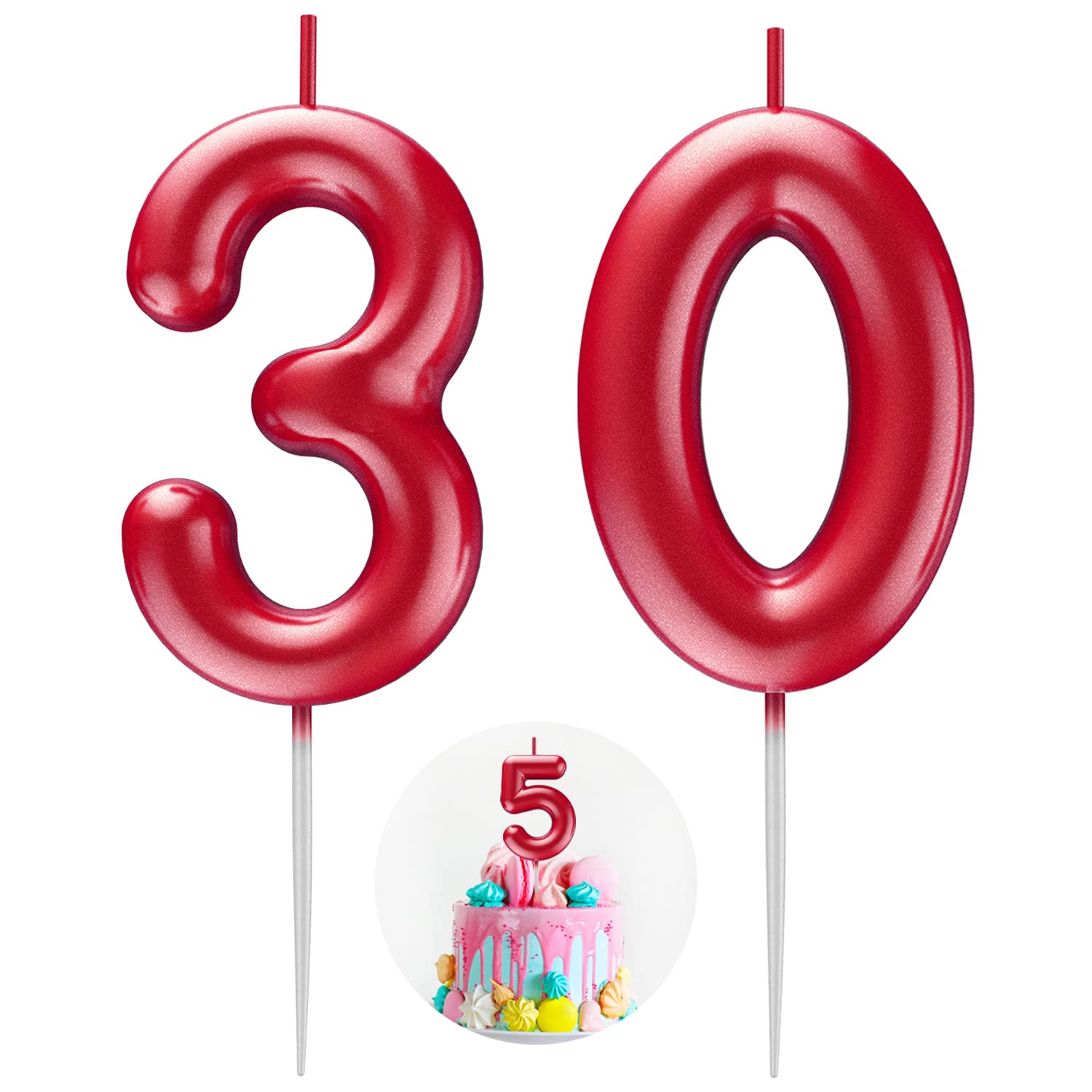 Red Number 30 Candle Happy Birthday 3D Number Candles for Birthday Cake Party Decoration Wedding Anniversary Celebration Supplies