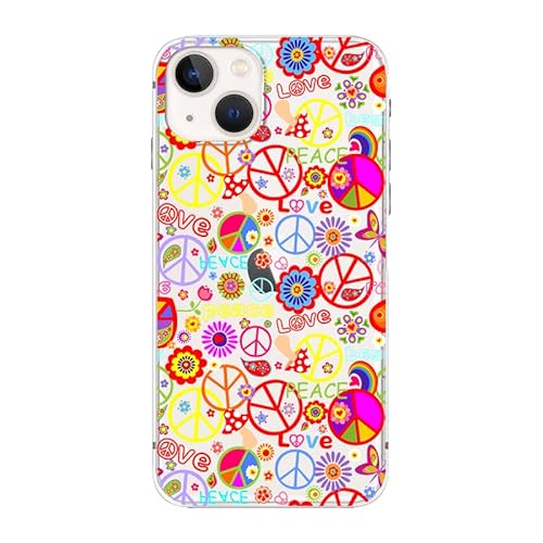 Blingy's Iphone 13 Case (6.1 Inch), Hippie Retro Floral Peace Sign Style Vintage Flower Design Transparent Soft Tpu Protective Clear Case Compatible For Iphone 13 6.1" (Peace Signs) #TOP15