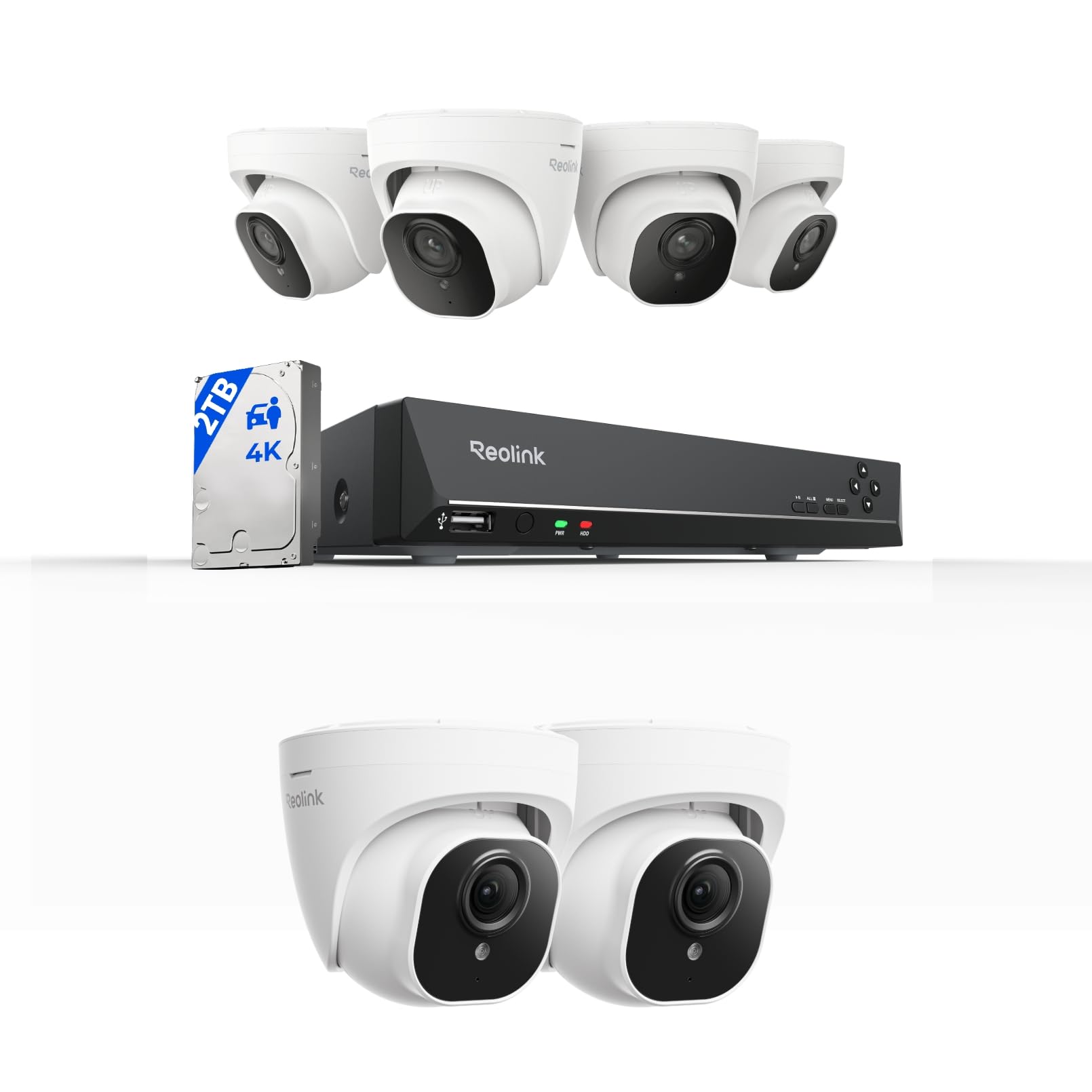 Reolink 4K Überwachungskamera Aussen Set, 4X 8MP und 2X 5MP PoE IP Kamera Überwachung mit Smarter Personenerkennung und Fahrzeugerkennung, 8CH 2TB HDD NVR für 24/7 Videoüberwachung, 30M Nachtsicht
