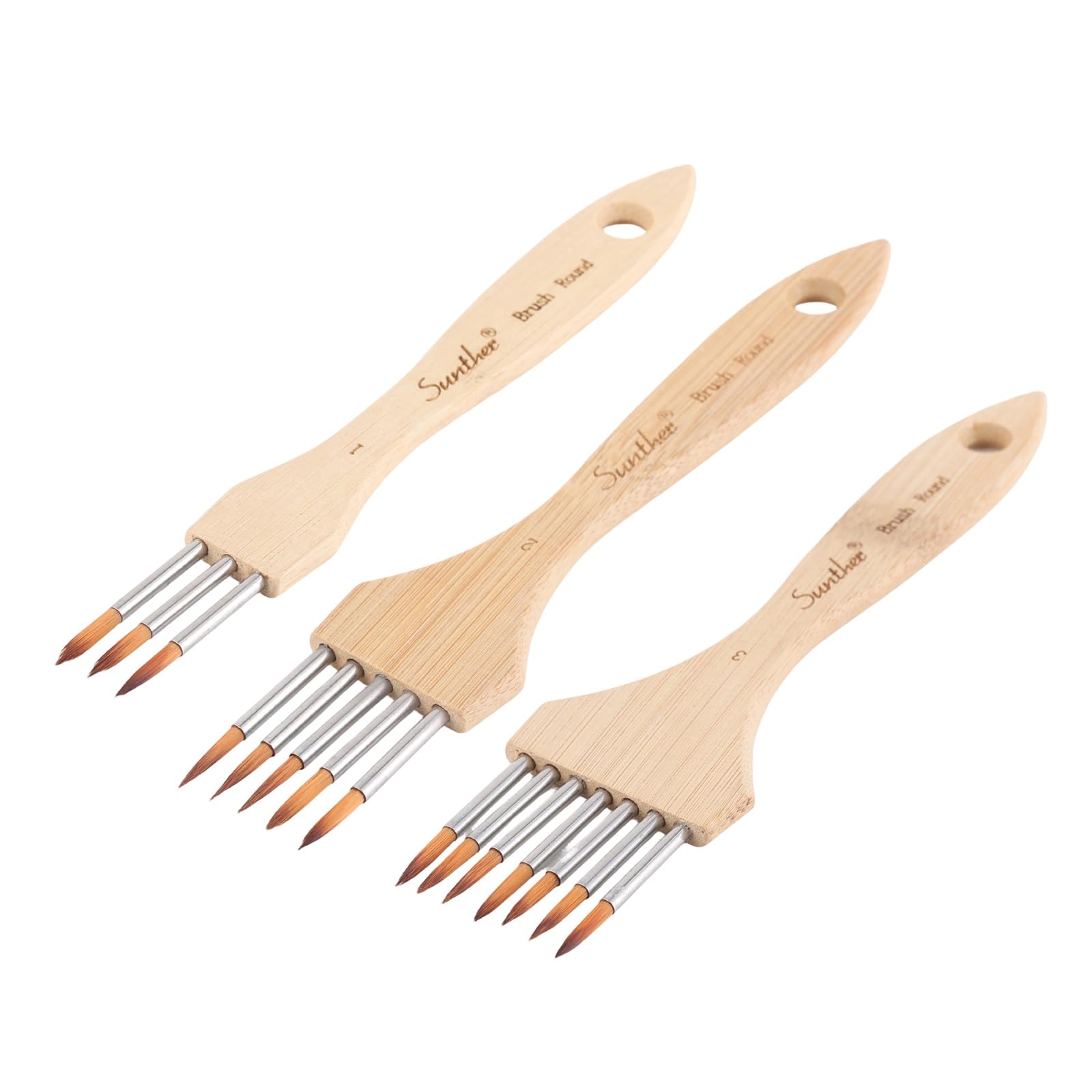Jazuaiao 3Pcs Artist Painting Brush Wood Handle Nylon Bristles Brush with Multi Head for Oil Watercolor Acrylic Scale Painting Wooden Paint Brushes