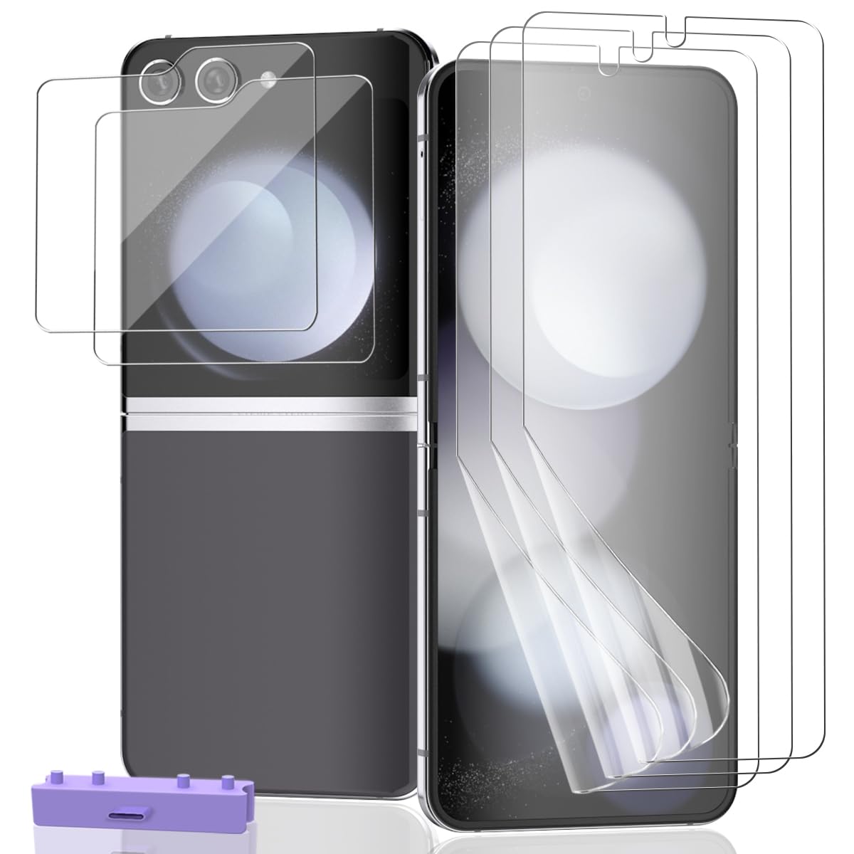 3 Pack for Samsung Galaxy Z Flip 5 Screen Protector Flexible TPU Film with 2 Pack Outer Film Screen Protector, Easy Installation, Self-Healing, HD Clear(Not Glass)