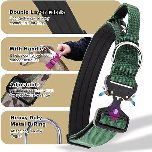 Miniatura 3 de TSPRO Collar de perro de alta calidad con asa, collar de perro grueso, ajustable, resistente y de liberación rápida, hebilla de metal para perros