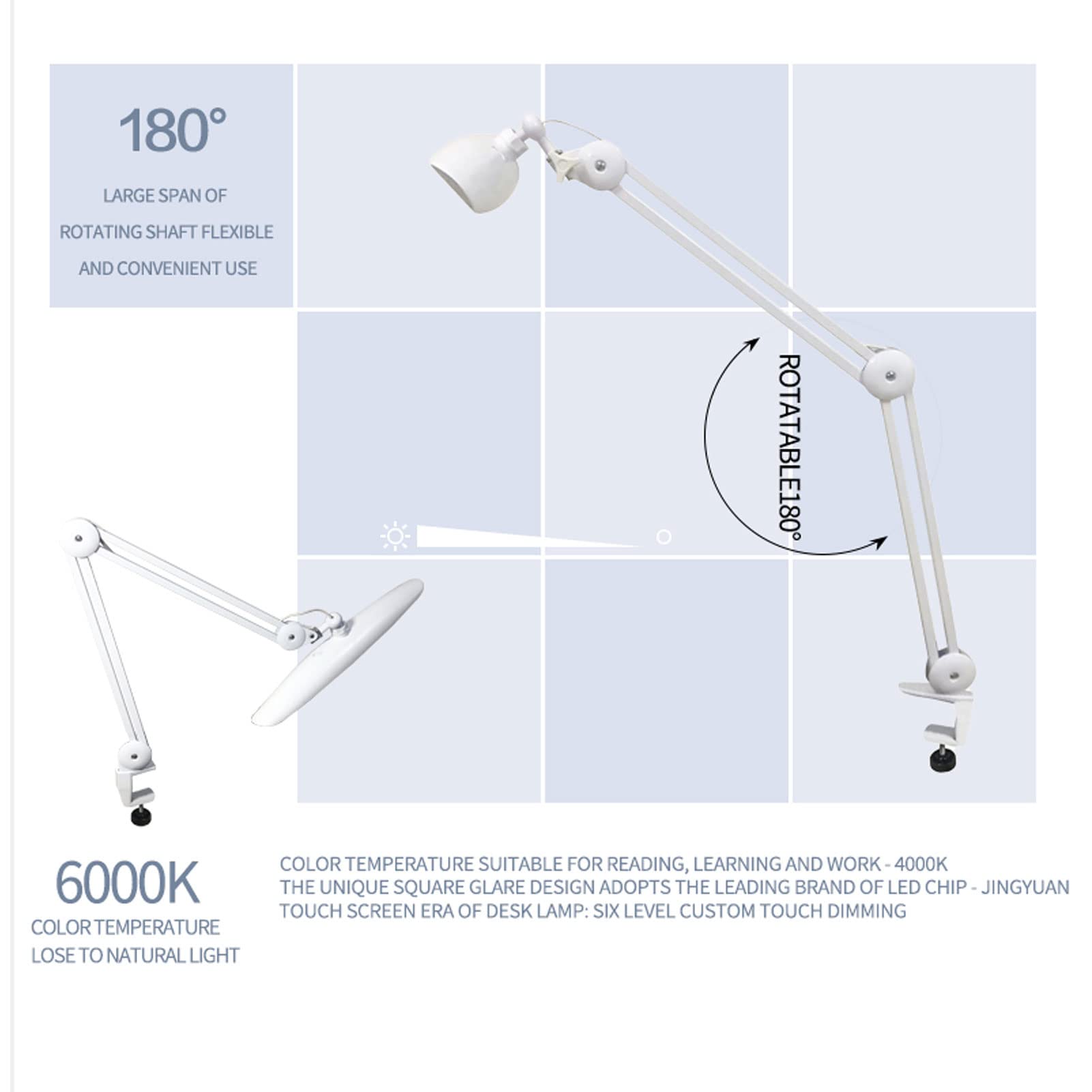 Eujgoov Clip a LED Regolabile su Lampada da Lettura Clip a LED Luce a Clip Flessibile su Luce da Libro 4 Livelli Luminosità 100‑240 V