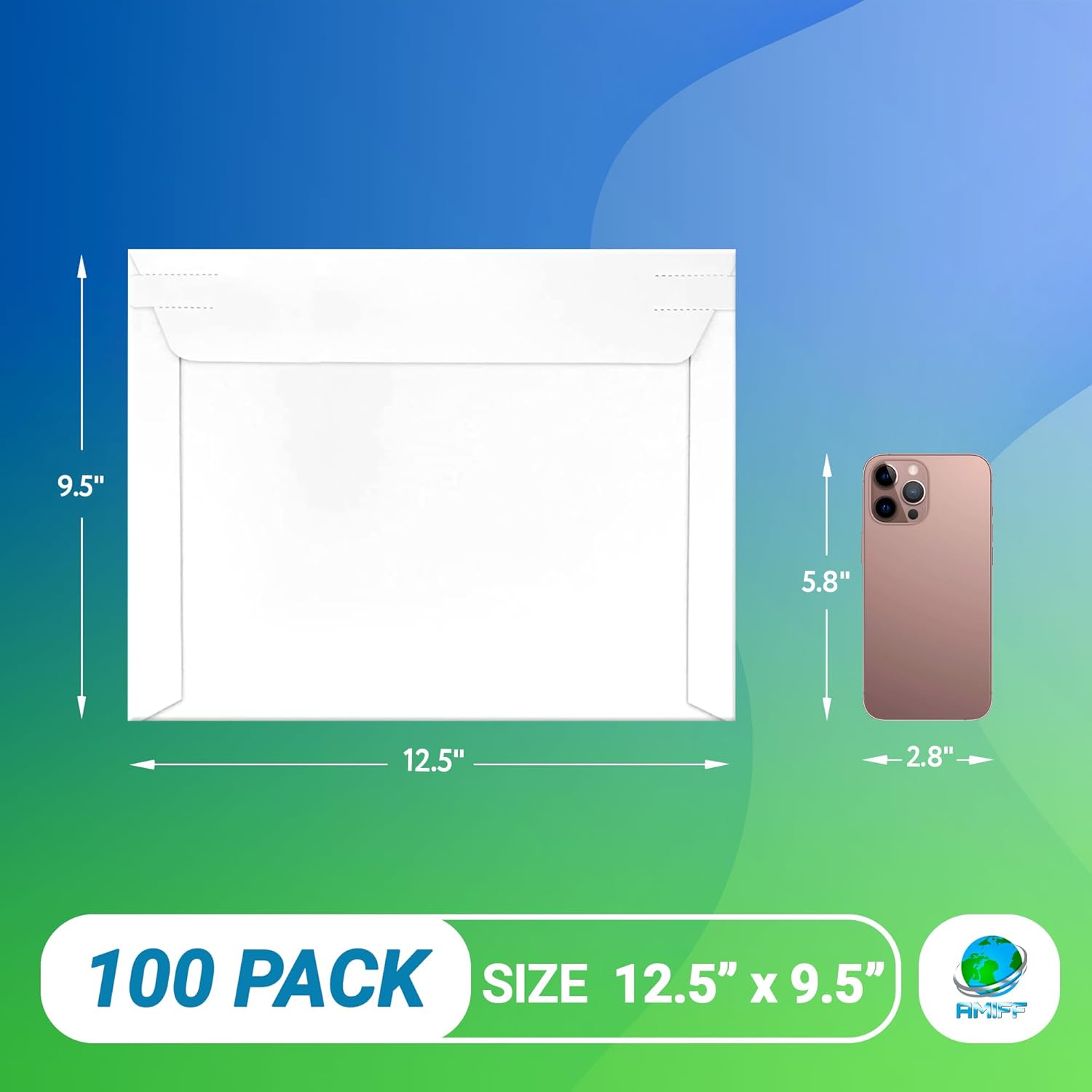 Rigid Mailers with Self-Seal, White 12.5 x 9.5 Inches, 100 Pack, 550 GSM Thick Paperboard Envelopes for Documents, Photos, CDs