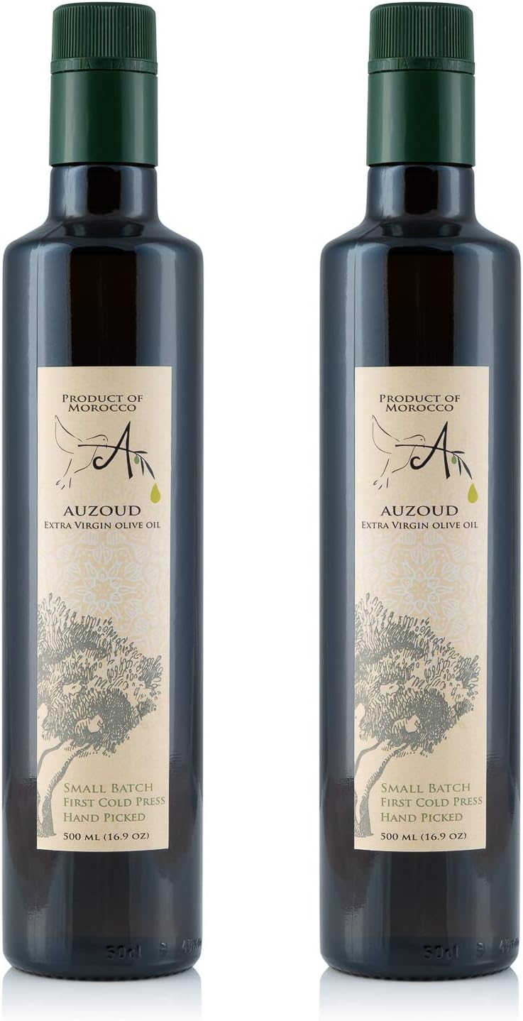 AUZOUD Extra Virgin Olive Oil, Cold Pressed, 100% Natural, Supports North African Women Farmers, 500 ml (Pack of 2)