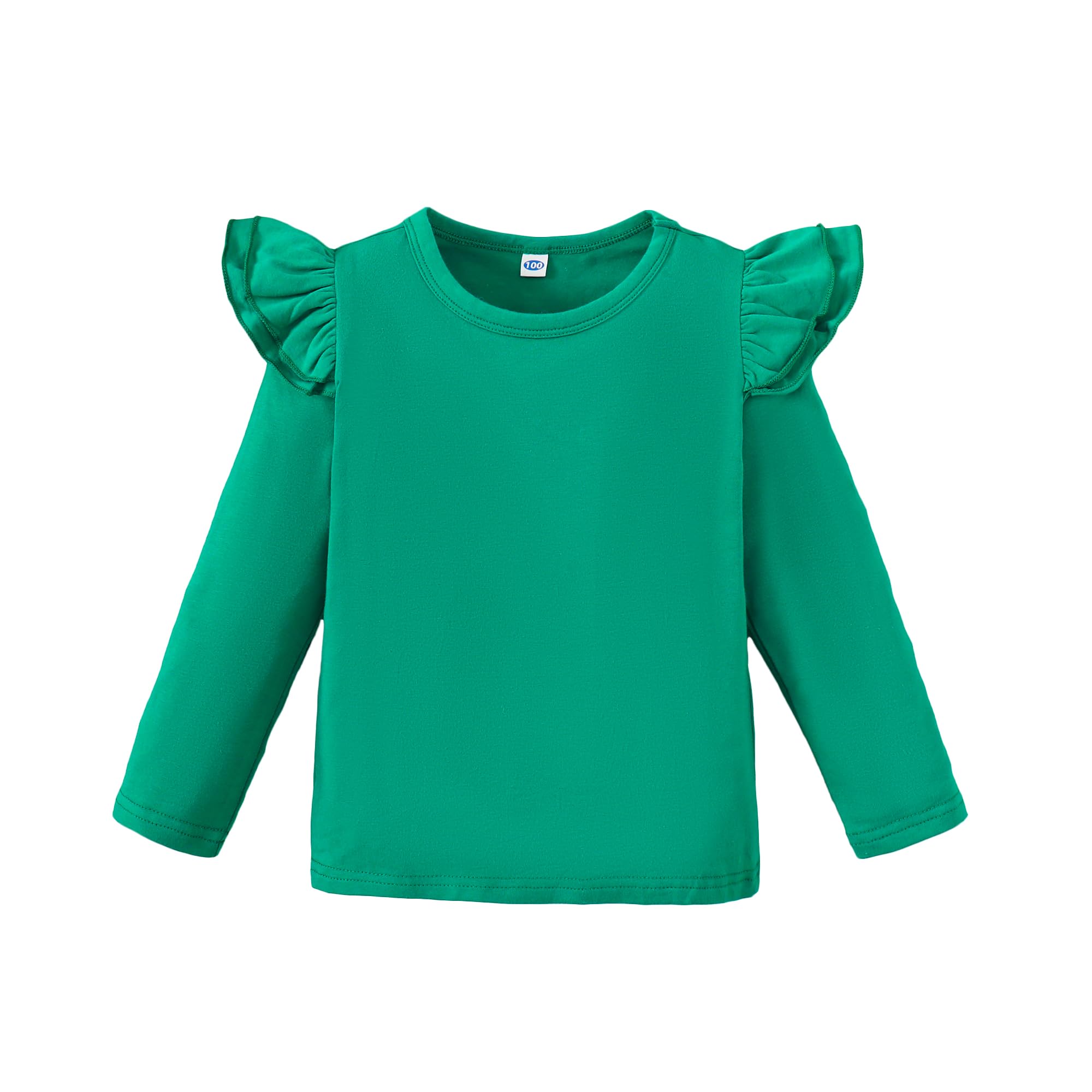 Toddler Baby Girls Long Sleeve Ruffle T Shirt Kids Casual Plain Solid Top Blouse T-Shirt Undershirt