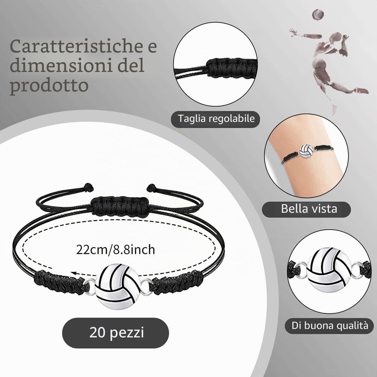 20 pc braccialetto pallavolo sportivo regolabile galletto con corda intrecciata bracciale