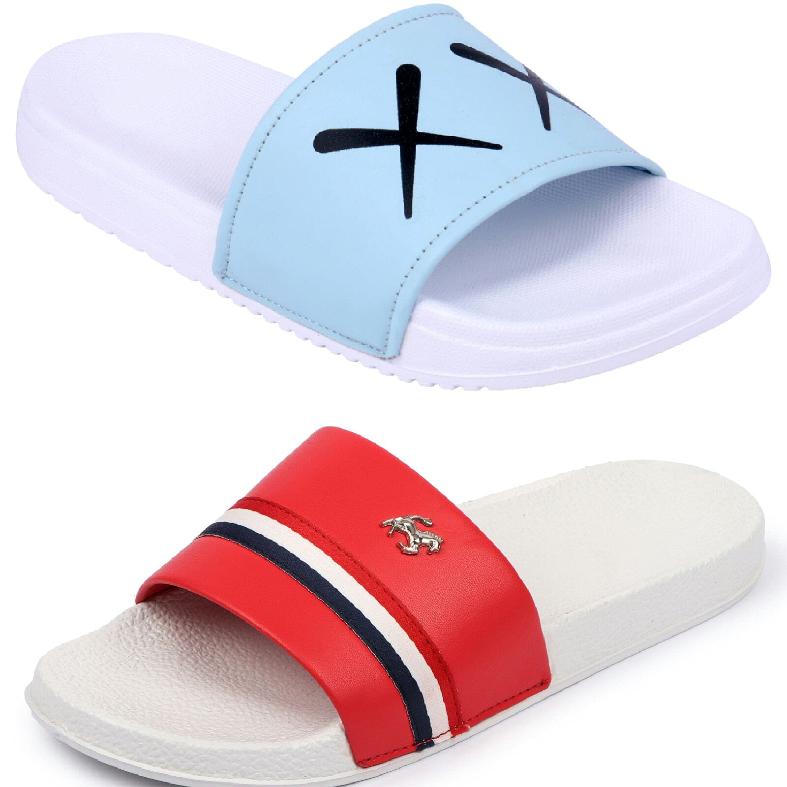 pery-pao Combo Mens Sliders Sky Blue, Brown, White, Red, Black, Grey Flipflop & Slippers-picture-33