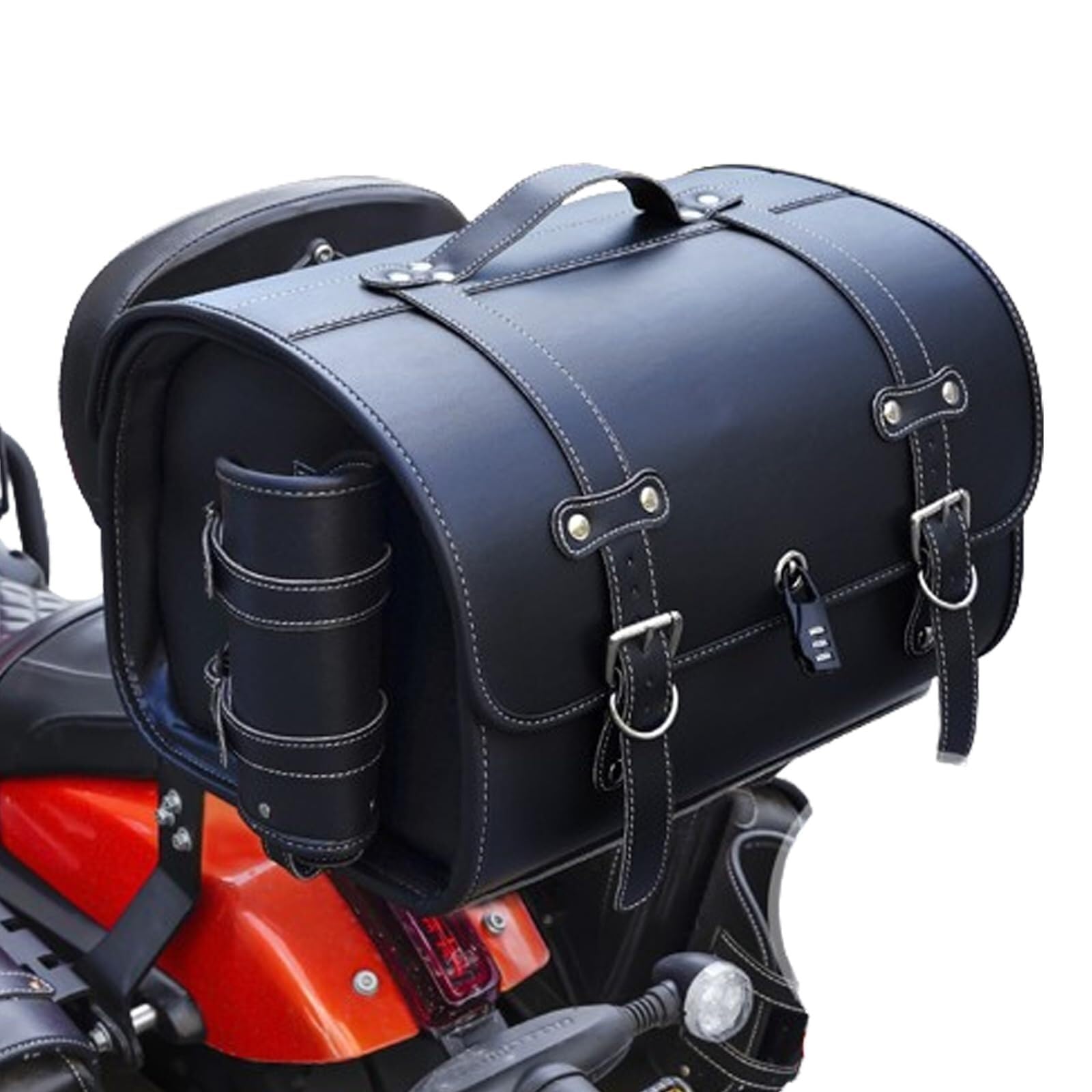 Torba na tylne siodełko motocyklowe 1 sztuka | Wodoodporna skóra i tkanina, duża przestrzeń, kieszenie boczne, łatwy montaż, bezpieczne zamknięcie. czarny i srebrny
