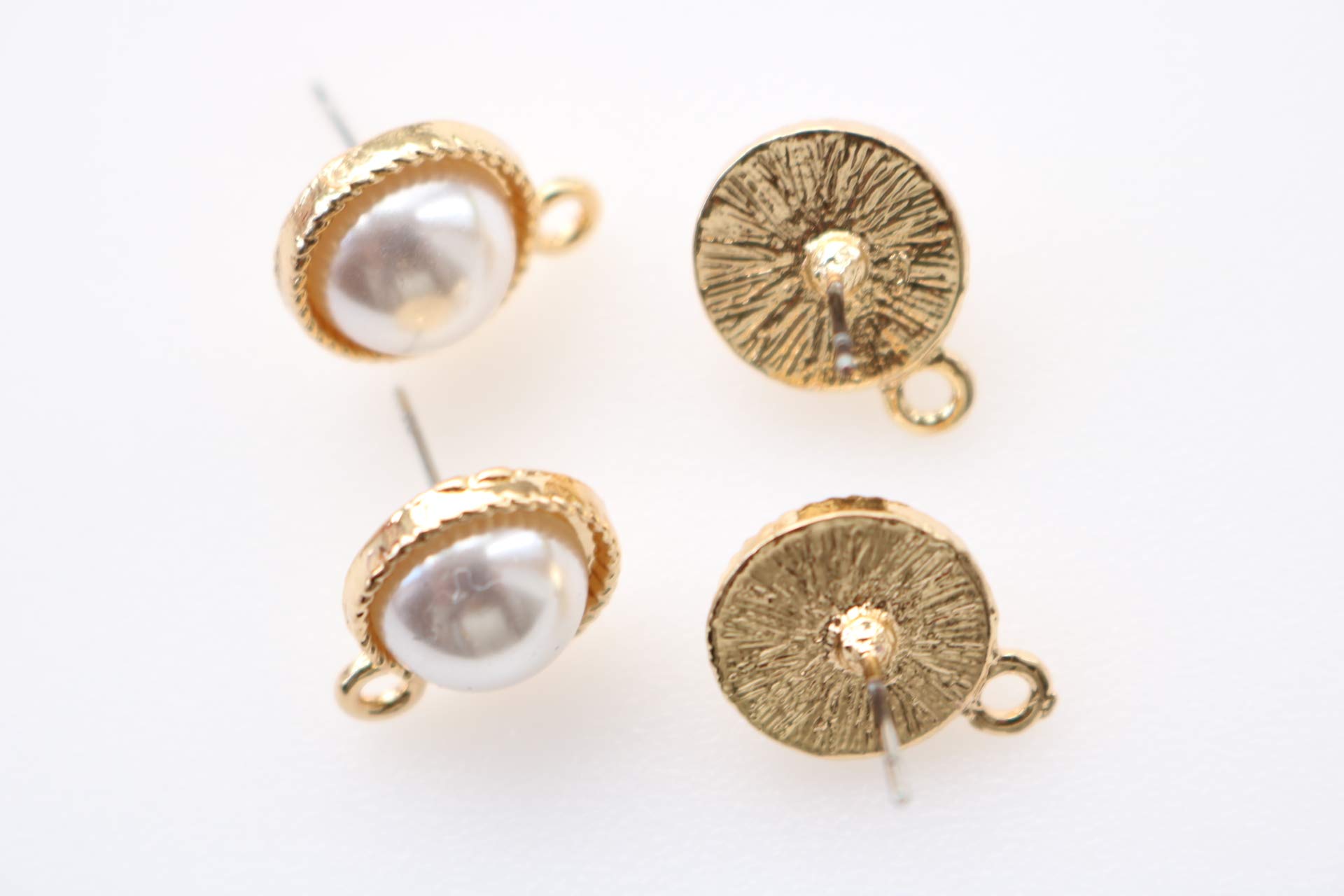 Amazon | 【ハンドメイド素材店】(4個) ゴールド縁取りパール ピアス  