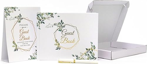 Miniatura 2 de Libro de invitados de boda con bolígrafo y letrero para recepción con impresión de lámina dorada  9 x 7 pulgadas, 120 páginas de tapa dura Polaroid,