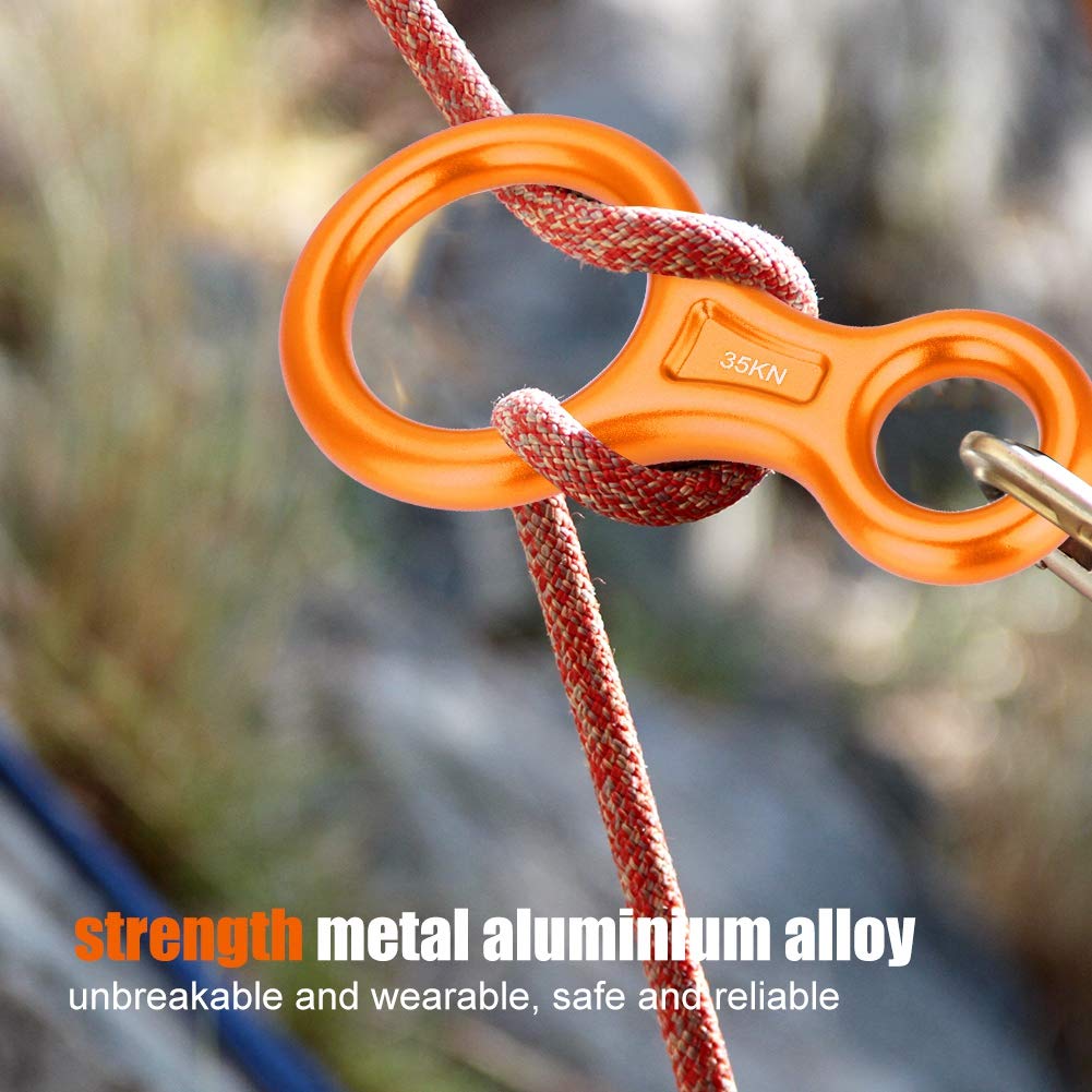 MAGT Anneau d'escalade 8, descendeur de Corde Haute résistance 35KN en Alliage d'aluminium Figure 8 descendeur de Corde Anneau de Descente d'escalade Durable pour l'escalade(Orange)