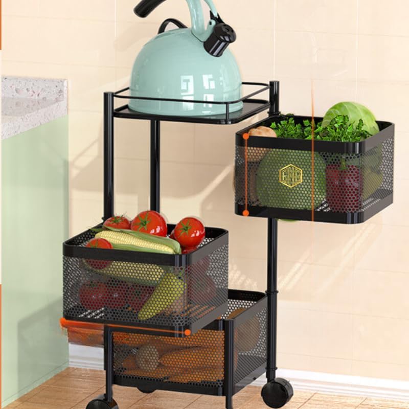 GMG Shopping Square Kitchen Trolley with Wheels Kitchen Organizer Accessories Items & Storage Onion Potato Rack/Vegetable Basket for Modular Kitchen (3 Layer)