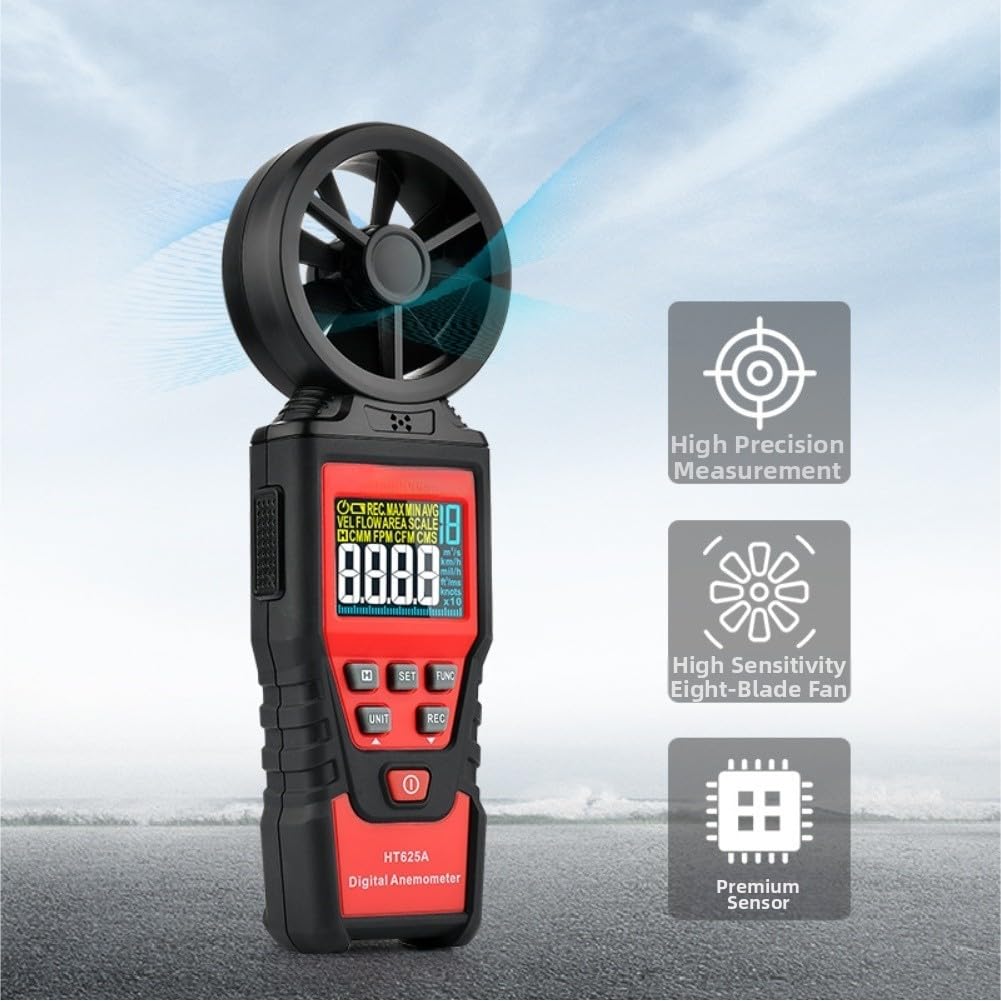 Digitales Anemometer Handheld Windmesser misst Luftgeschwindigkeit Volumen Temperatur Feuchtigkeit HD Farbdisplay mehrere Einheiten m/s km/h ft/s Knoten Datenhaltung USB Schnittstelle(HT625A)