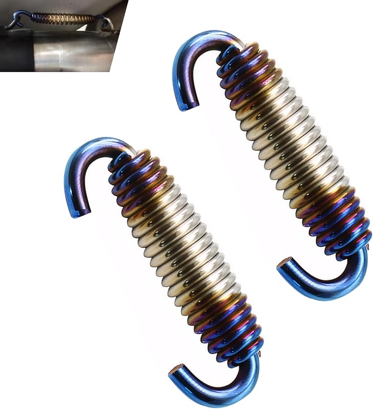 2 PCS Motorcycle Exhaust Springs, 40-60mm Stainless Steel Muffler Spring Hook with Swivel Design for Vibration Reduction, Universal for Most Motorcycles, Scooters, ATVs (Blue)