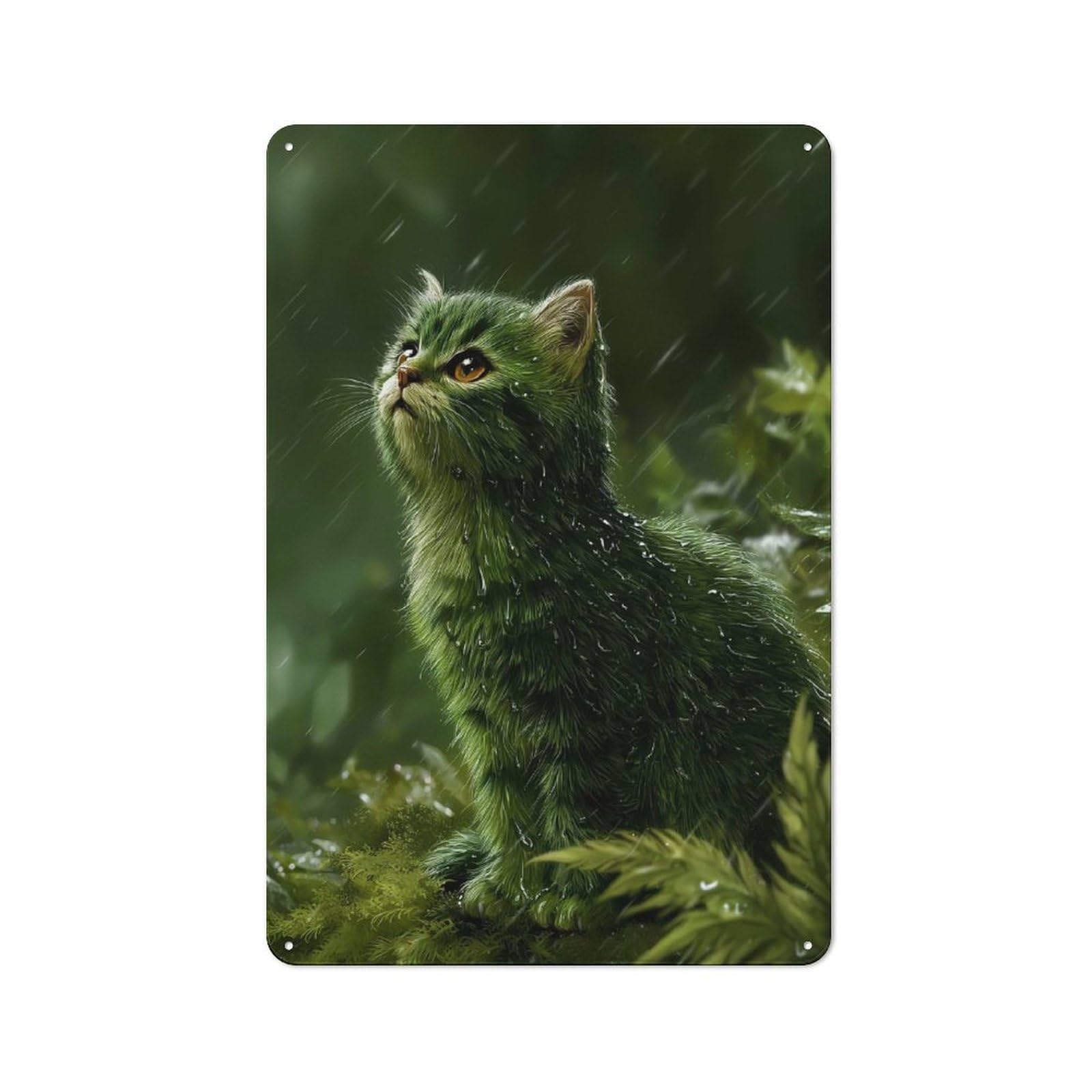 Junmoney Style-2 Green Kitten In The Rain Retro-Style Printed Metal Sign 30X20cm For Hallway Wall, Winter Wall Decor For Wall Display Collectors