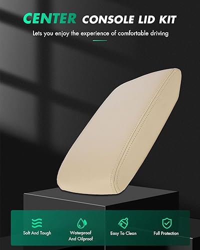 Miniatura 2 de SCITOO Cubierta de piel para consola central con reposabrazos, color beige, con base de repuesto para Highlander 2008-2014