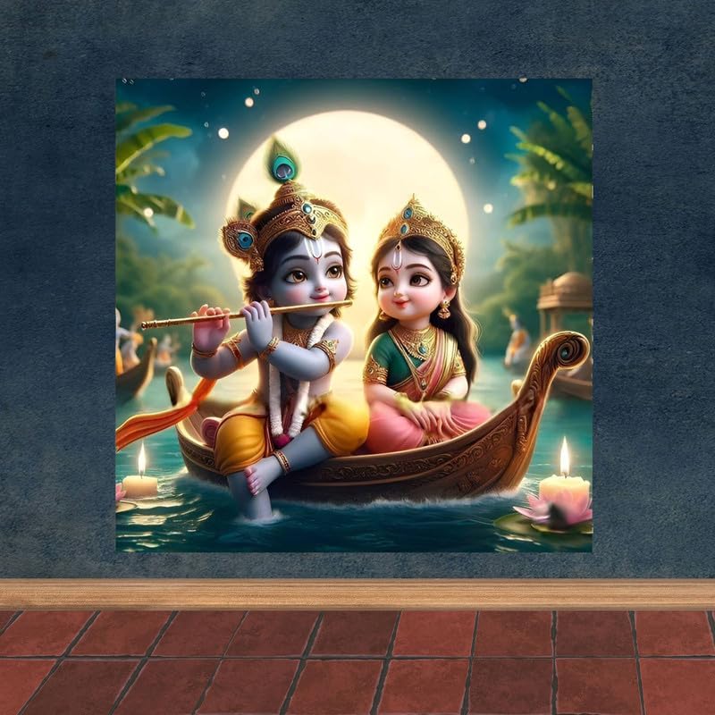 Image of British Terminal Cute little Bal Gopal Baby God Krishna| Kanha Ji | Laddu Lord Makhan Chor Painting Religious Poster for Pregnant Women for wall (matt thin vinyl,sticker,multicolor,unframed)| bj296