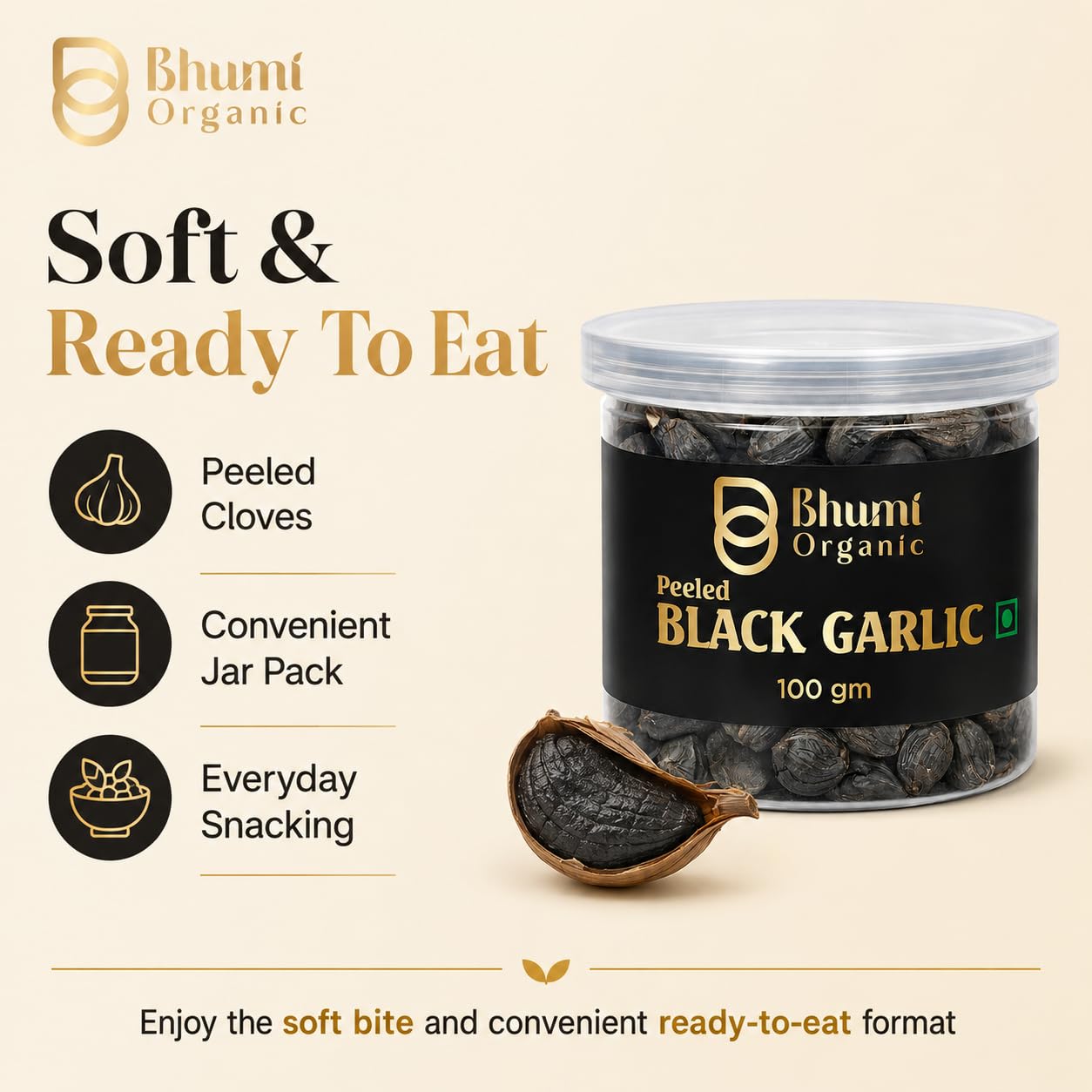 Bhumi Organic Ready to Eat Peeled Natural Fresh Black Garlic Cloves 100 gm — Amazon image 5