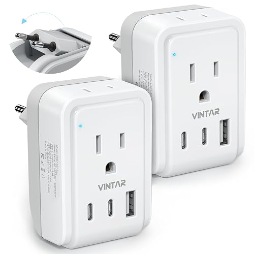 VINTAR 2 Pack European Travel Plug Adapter 2 AC 3 USB