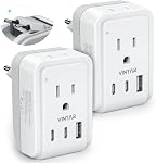 2 Adaptateur de prise de voyage européen Pack, VINTAR Prise d'alimentation internationale pliable avec 2 AC Sorties 3 USB Ports(2 USB C), Chargeur d'essentiels de voyage de type C pour le Canada vers la majeure partie de l'Europe Italie Espagne France