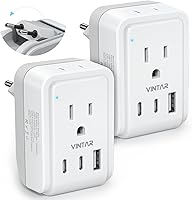 Vista 7 de 1 adaptador de enchufe europeo de viaje, adaptador VINTAR Europe con 4 salidas de CA, 3 puertos USB (2 USB C), adaptador de corriente internacional