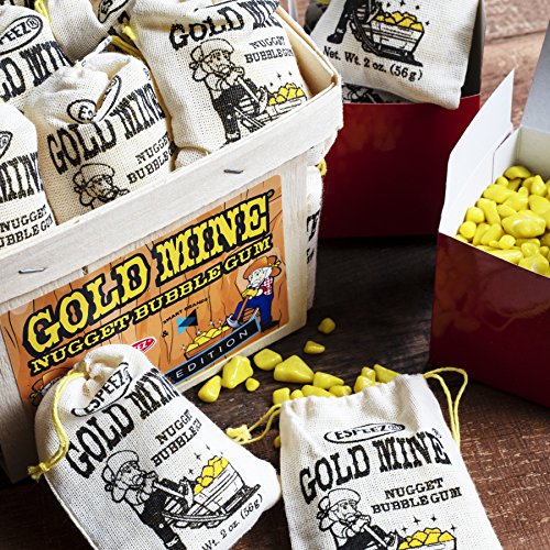 Old Fashioned Bubble Gum Candy: Fruit Flavor Chewing Gum in Individual Drawstring Bags by Espeez - Candy Buffet Vintage Bulk Candy Packs for Parties and Special Events - Gold Mine Nugget Gum - 24 Bags