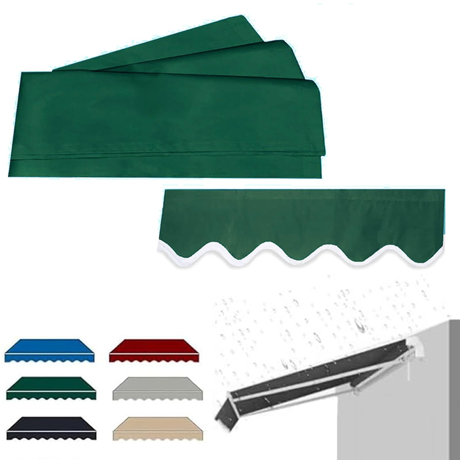 Yuqiwkk Green Manual Retractable Awning Fabric Replacement, Retractable Patio Awnings Replacements Cloth, Sun Shade Shelter Cover Uv Water-Resistant Polyester Cover For Deck, Balcony(,3X2.5m (10X8.2ft))