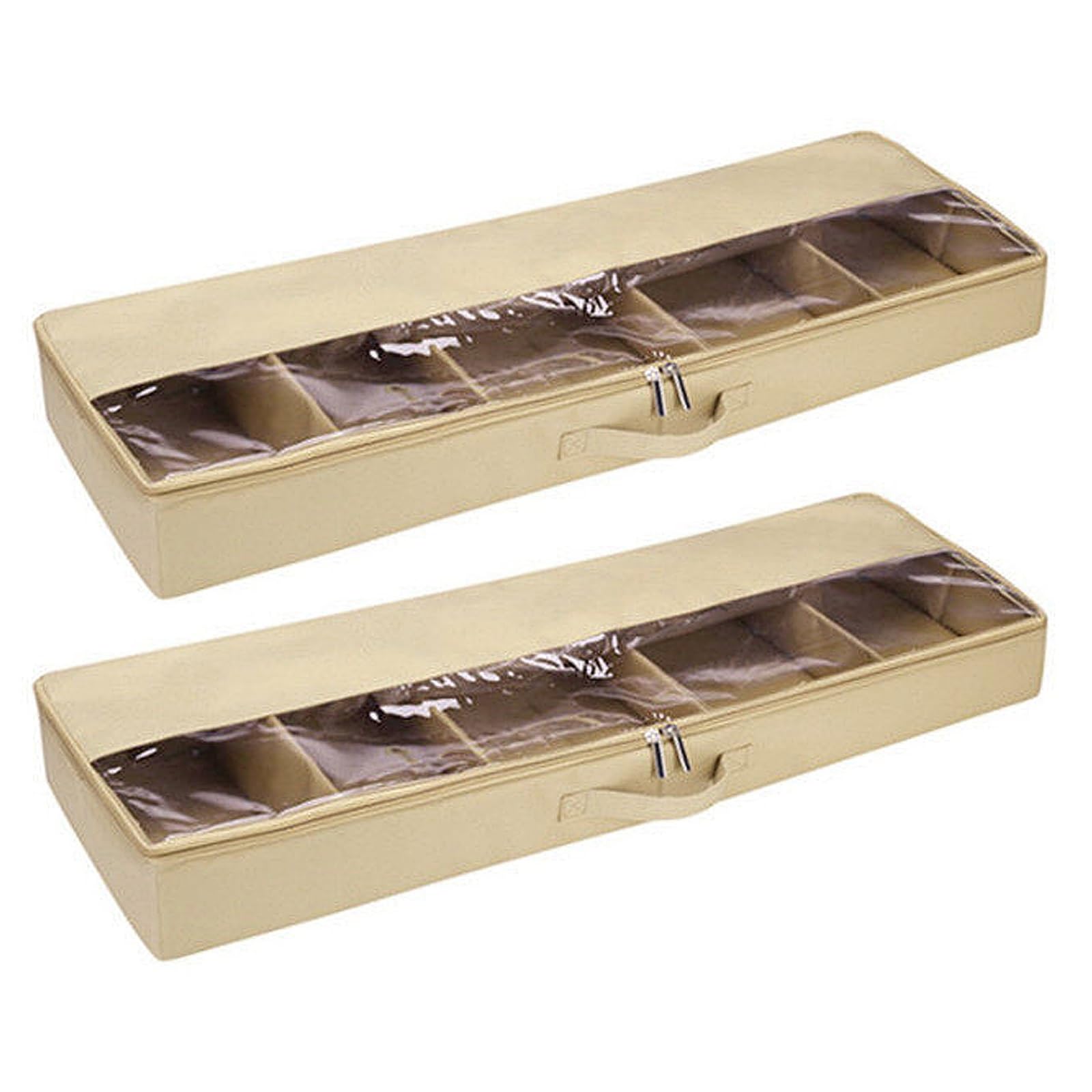 Confezione da 2 Scatole Sotto Letto Contenitore con Coperchio, Pieghevoli Contenitori per Vestiti, con Cerniera, Finestra Trasparente, Vestiti, Coperte, Scarpe(Beige,84x31x12cm/33x12x5in)