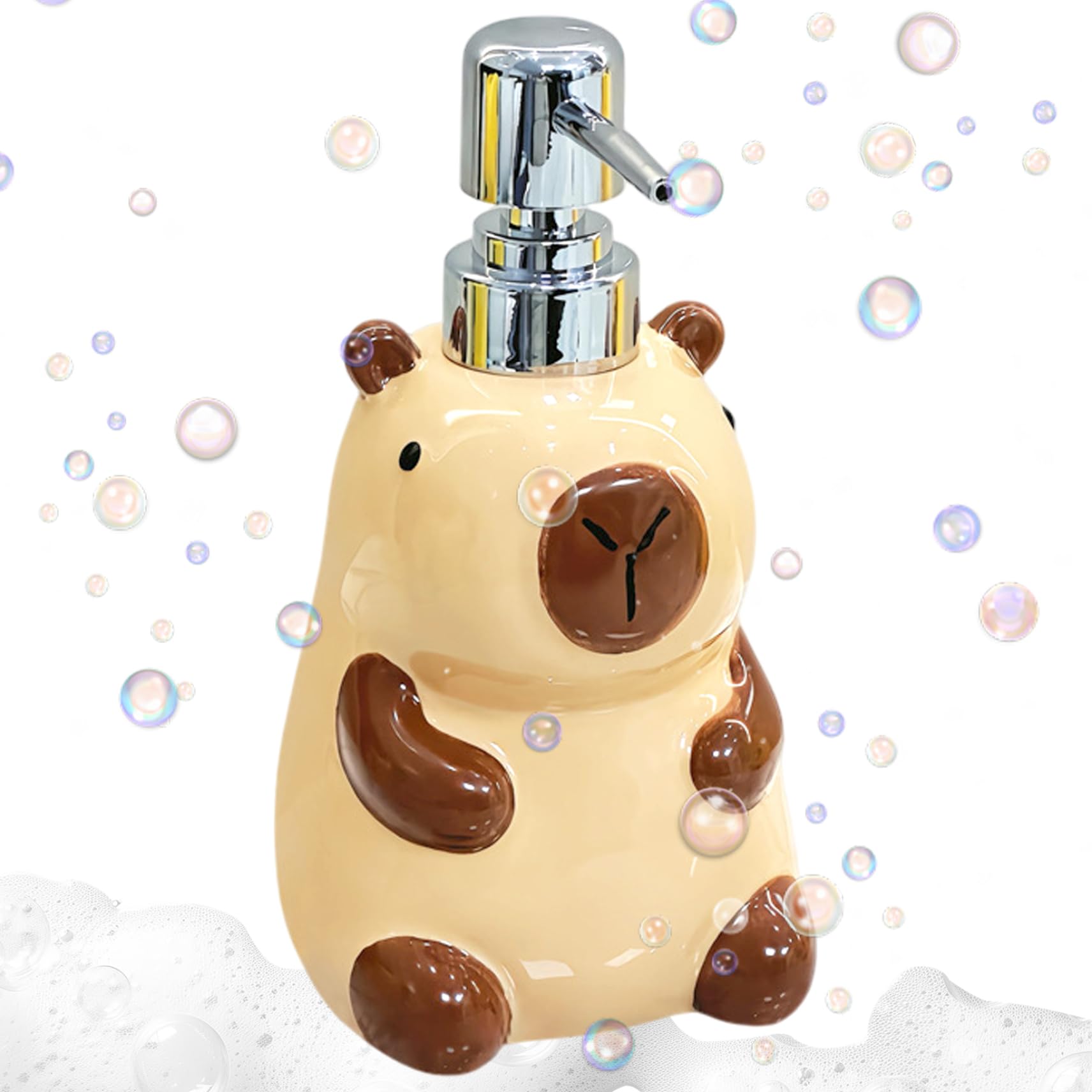 Xoeryoy Cute Soap Dispenser Ceramic Refillable, Soap Dispenser with Pump, Empty Lotion Bottle for Bathroom or Kitchen Decor