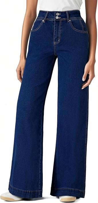 High Waisted Jeans for Women Distressed Elastic Waist Baggy Jeans Tummy Control Boyfriend Denim Pants with Pockets