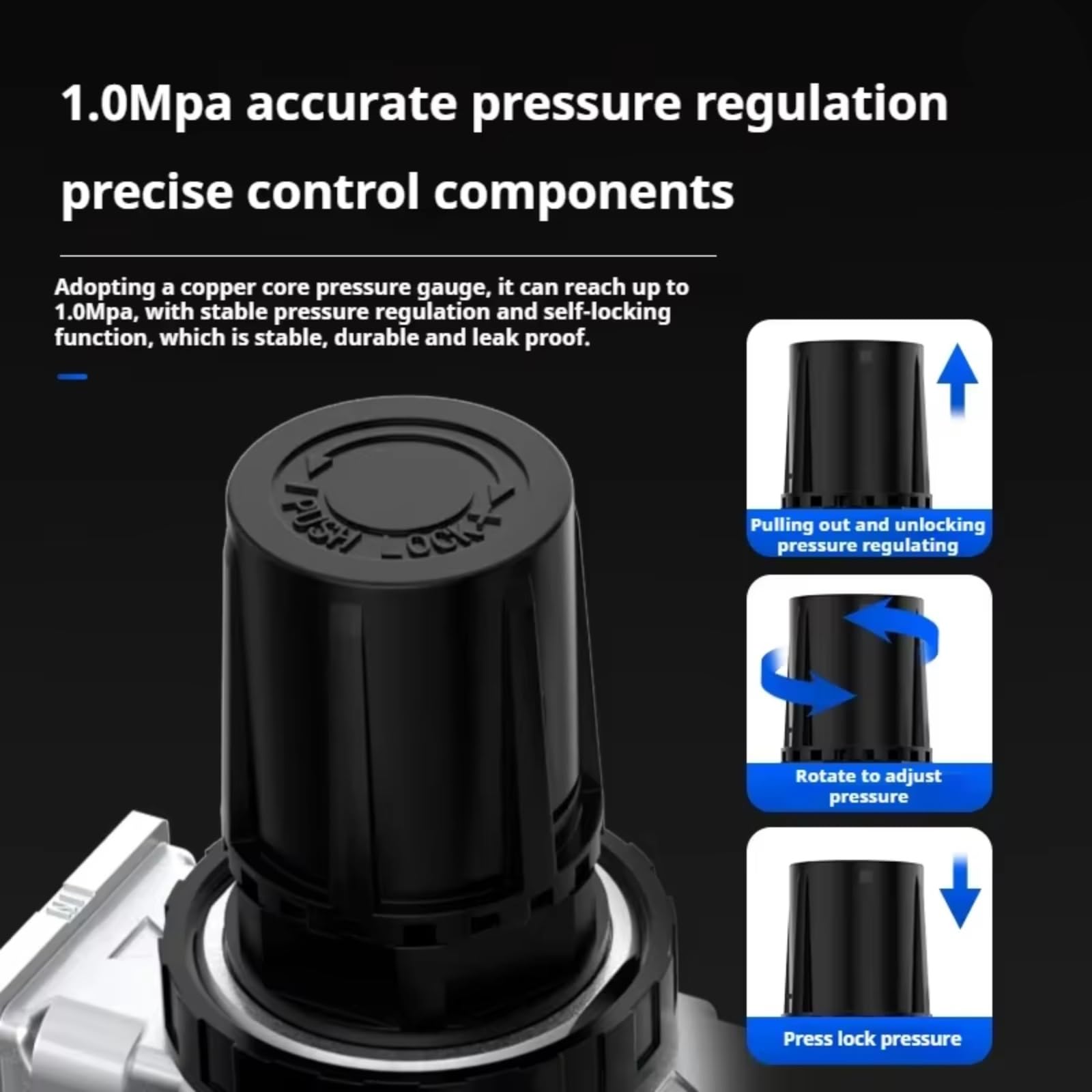 1/2" Régulateur de filtre à air comprimé, Filtre mesureur pour compresseur d'air 1/2" avec régulateur d'huile et d'eau pour compresseurs et outils pneumatiques