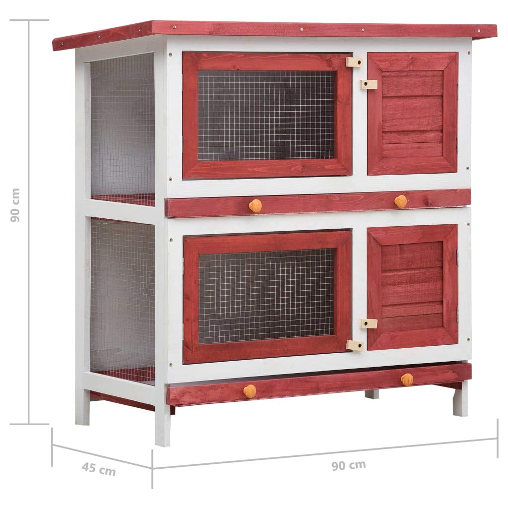 Festnight Jaula Conejera con 4 Puertas Madera Conejera Madera Conejera de Exterior Rojo y Blanco