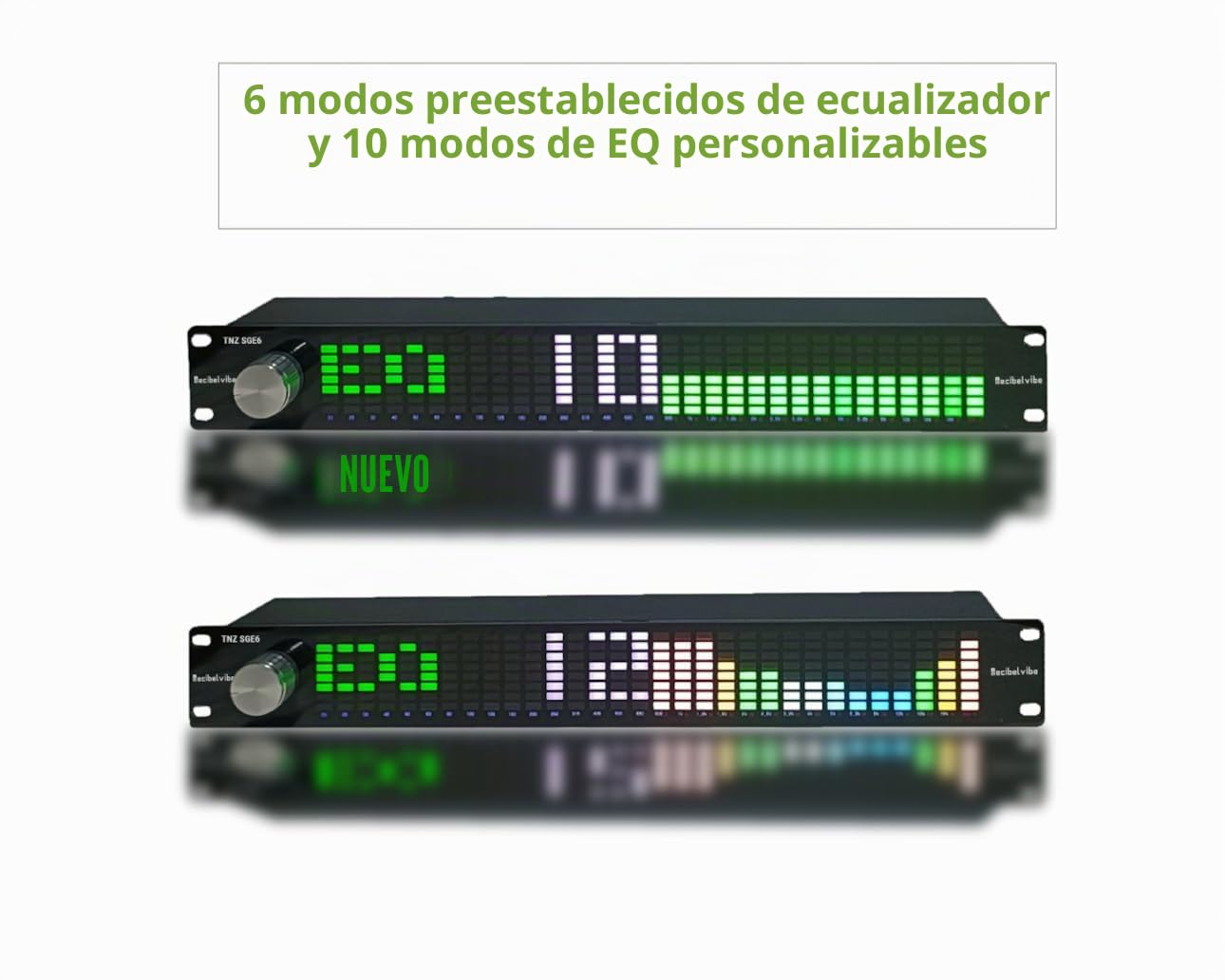 Decibelvibe TNZ SGE6 - Ecualizador gráfico de Audio con Entrada/Salida RCA/Jack 3.5, Entrada inalámbrica Mediante micrófono Integrado, Entrada USB y Bluetooth, preamplificador de Audio para Sistemas