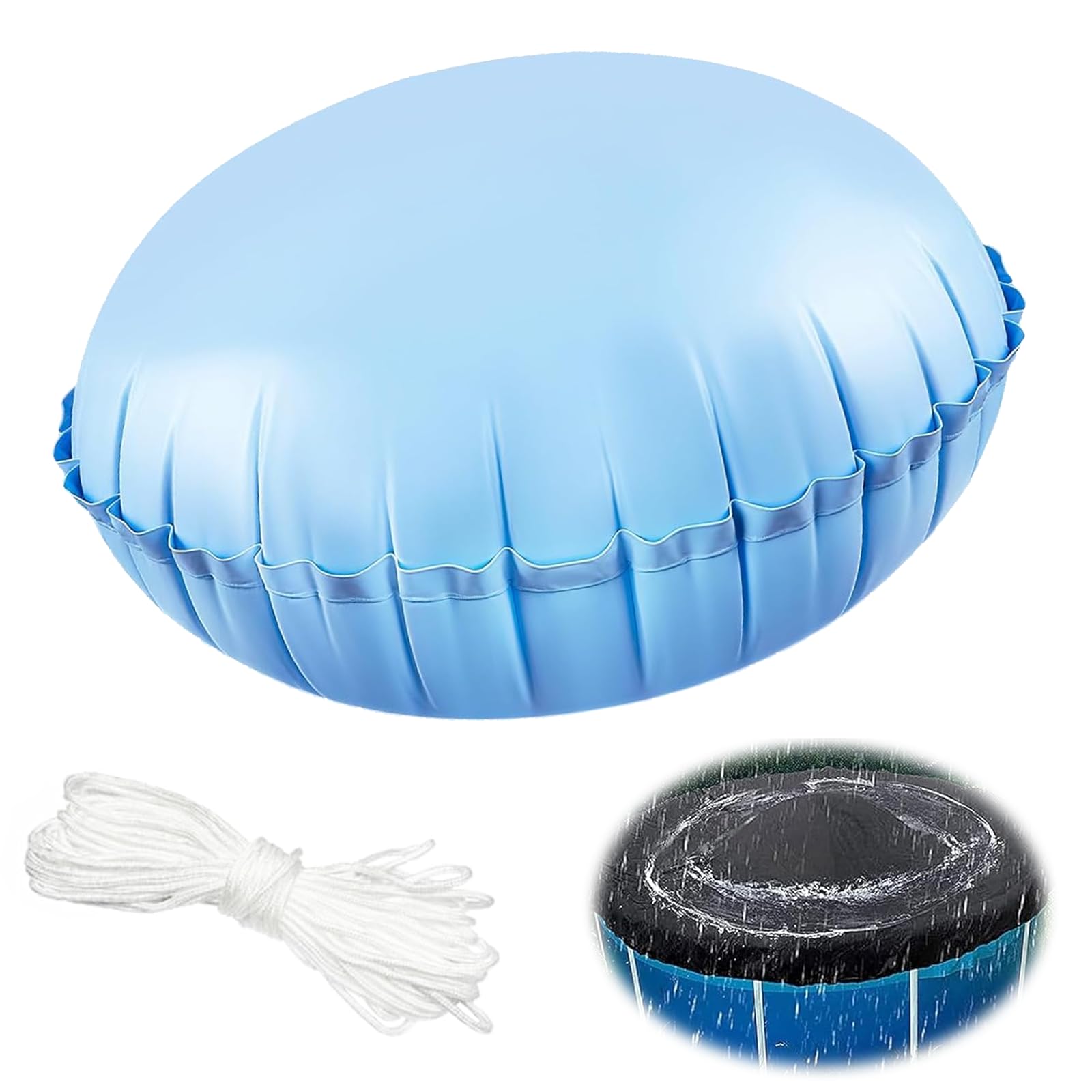 1.2x1.2m Luftkissen Pool Winter,Poolkissen Winter,Aufblasbares Poolkissen für die Meisten Arten von Schwimmbädern,mit 15m Seile, Winterkissen Pool Blau