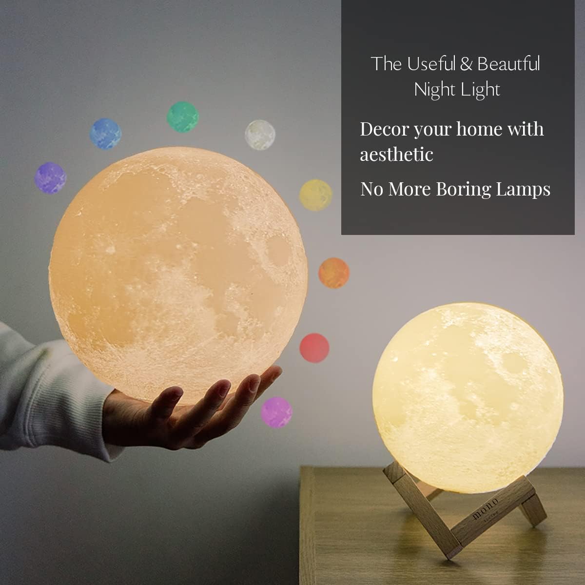 4.7 Inch Moon Lamp for Adults - 16 Color LED Light Up Moon Ball, Realistic 3D Night Light with Remote & Timer - Unique Thanksgiving Gifts
