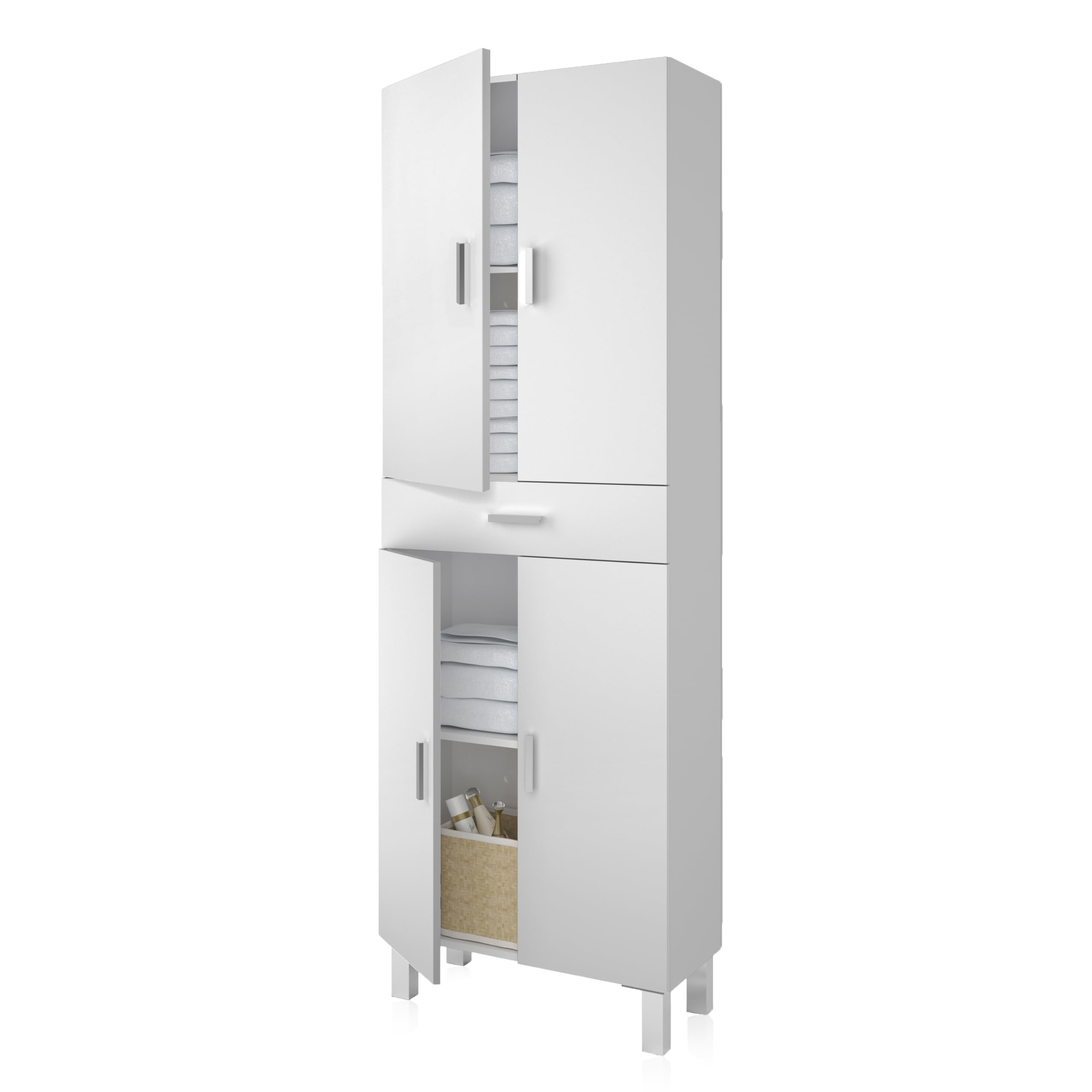 duehome | Columna de baño, Mueble de Lavabo, 4 Puertas y 1 cajón, Modelo Dolce, Acabado en Blanco Brillo, Medidas: 60 cm (Ancho) x 182 cm (Alto) X 29 cm (Fondo)