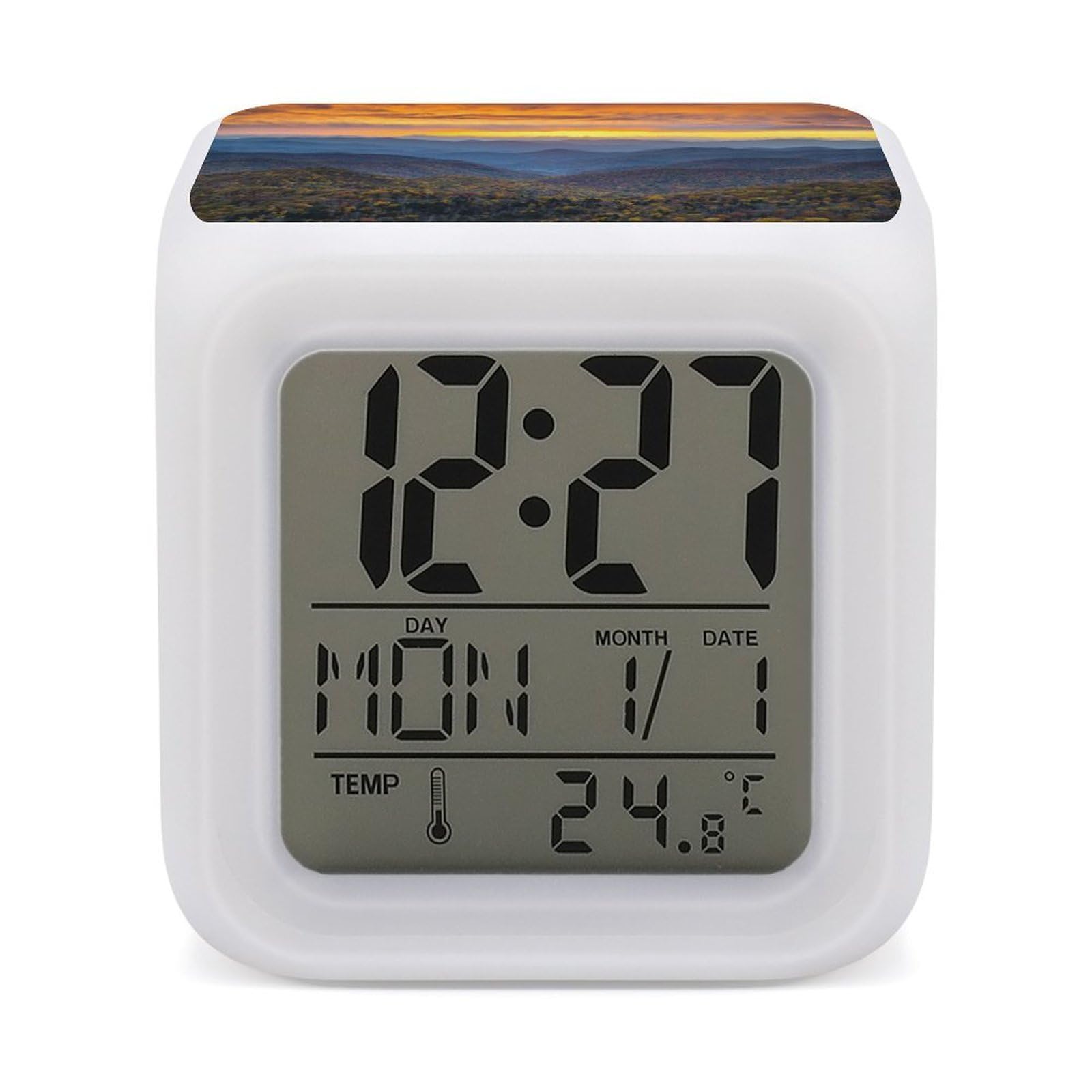 VstaDank Blue Ridge Parkway Mountains Alarm Clock Alarm Clock with 7 Color Changing Digital Clocks for Bedrooms Sleep Training Clocks with Large Display for Office Kitchen Living Room