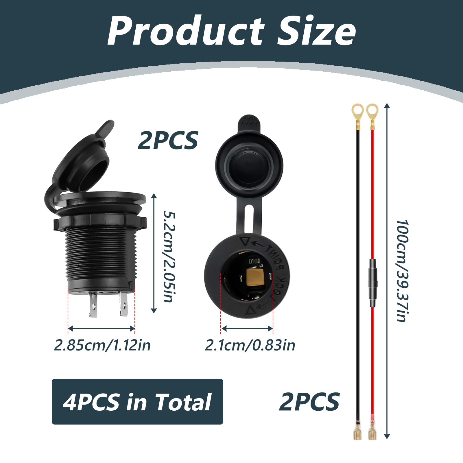 2 Pièces Prise Allume Cigare Étanche Voiture 12V avec Câble 60 cm pour Voiture Moto Bateau, Prise de Courant Accessoire DC 12 Volts Fusible Intégré, Raccordement Facile pour Appareils GPS Téléphone