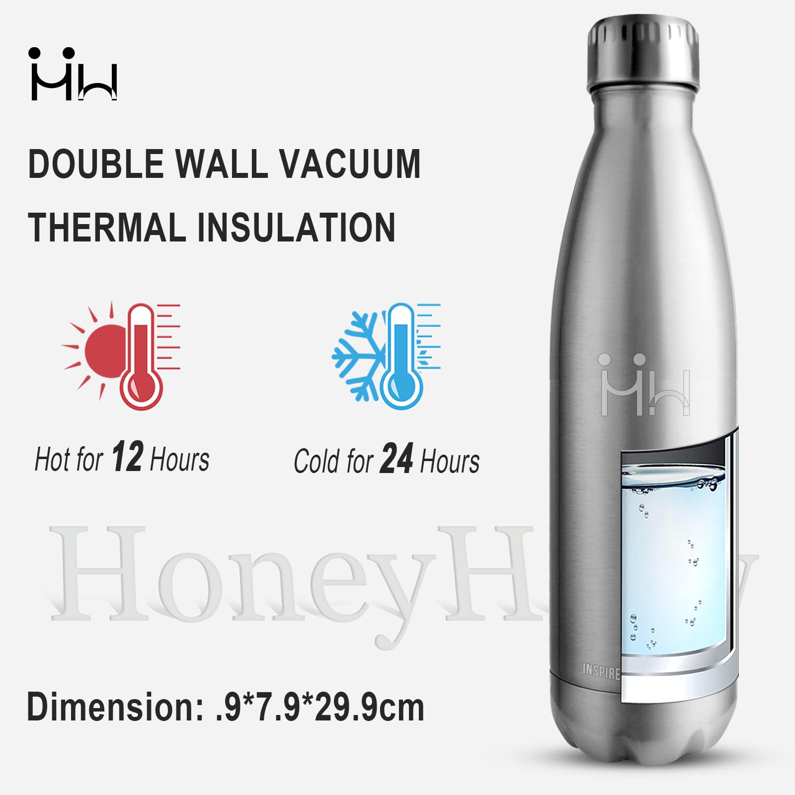 thumbnail: HoneyHolly Thermosfles 500 Ml - Dubbelwandig Roestvrij Staal, BPA-vrij, Lekvrij Voor School En Sport