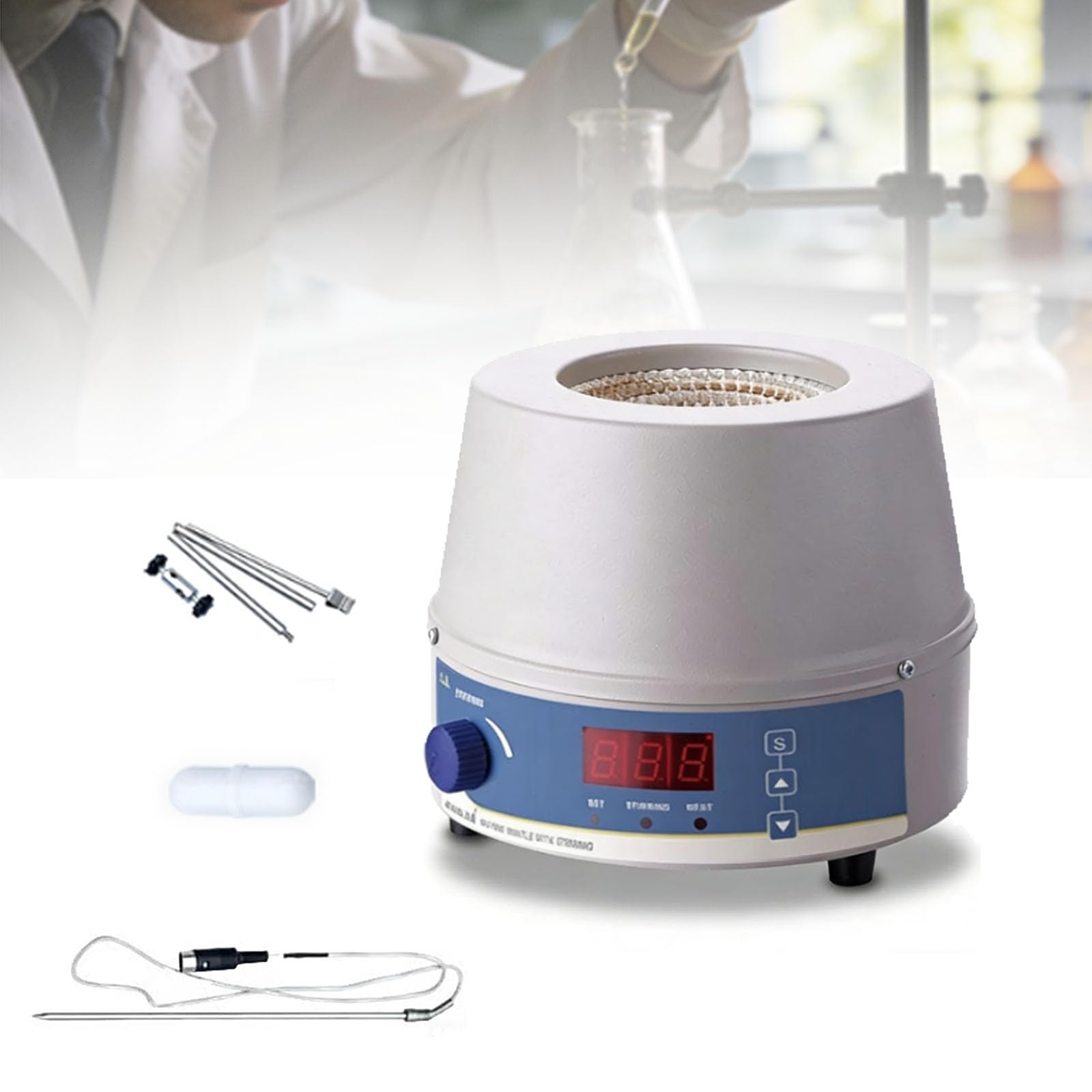 Manta calefactora eléctrica de laboratorio con agitador magnético, control digital de temperatura, calentamiento y agitación de líquidos de laboratorio.(1000ml)