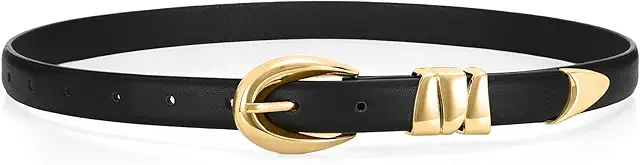 Ladies Leather Belt for Jeans, Pants & Dresses - Gold Buckle Fashion Accessory